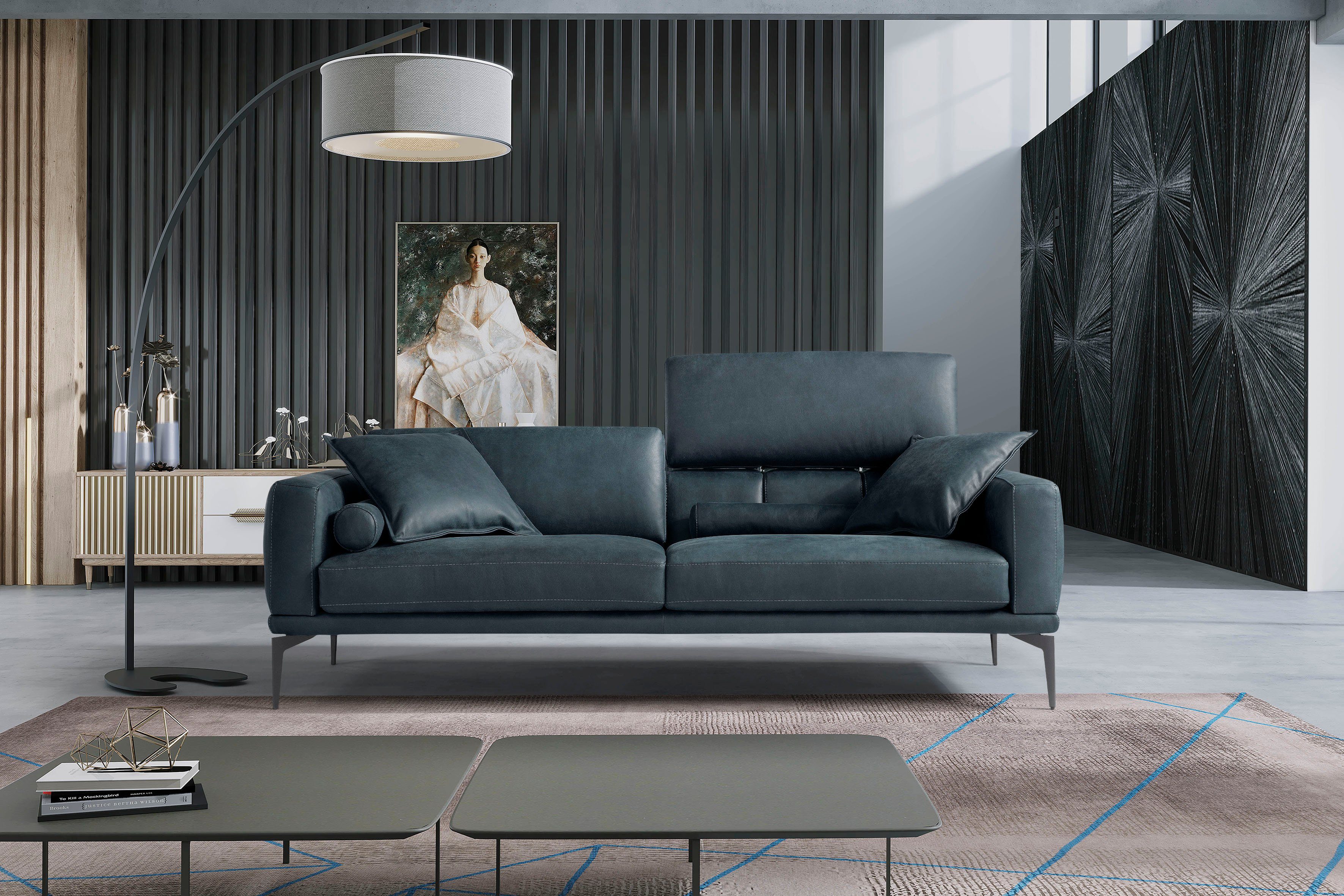 Egoitaliano 2,5-Sitzer Masu, Designsofa mit erstklassigem Sitzkomfort, Breite 218cm, inkl. 2 Kissenrollen, Rückenelemente manuell verstellbar, Metallfüße