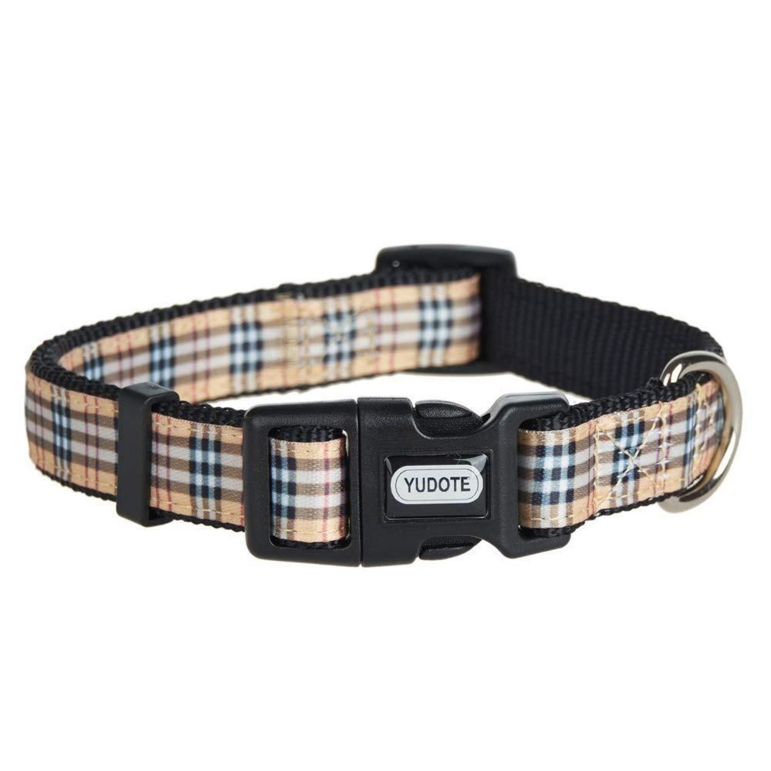 LuxusKollektion Hunde-Halsband Hundehalsband verstellbar beige karo M, Textil