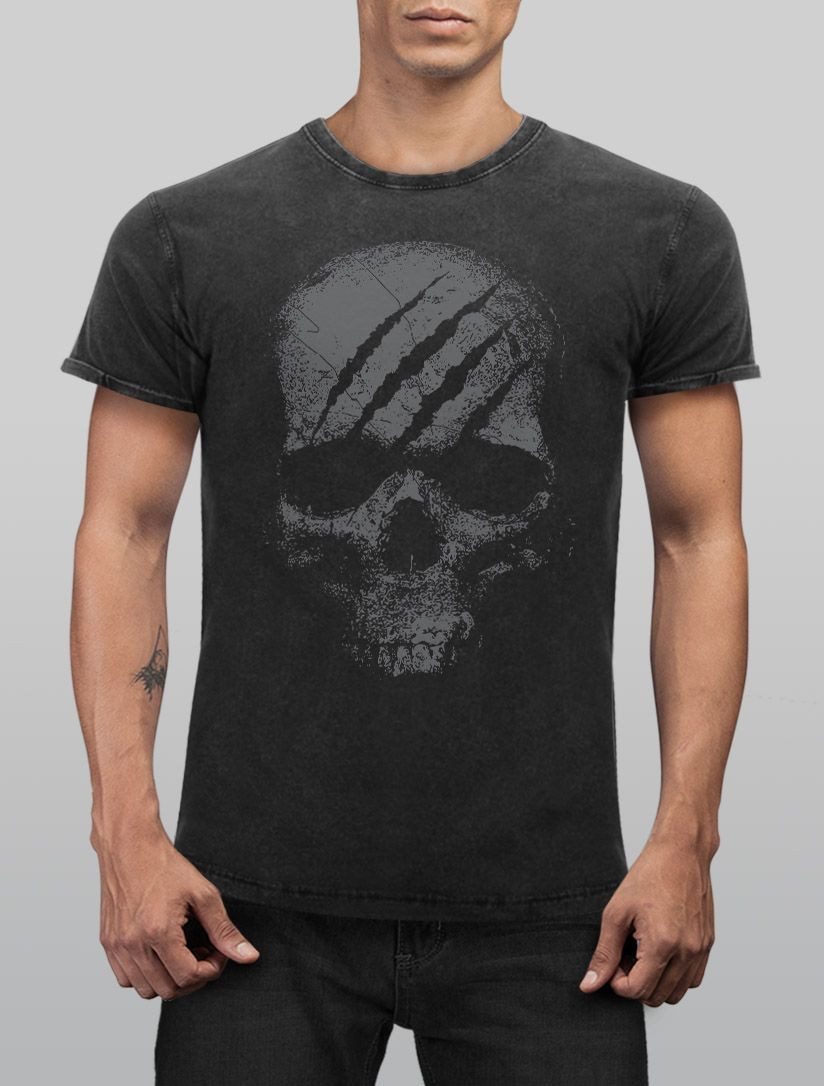 Neverless Print-Shirt Herren Vintage Shirt Totenkopf günstig online kaufen