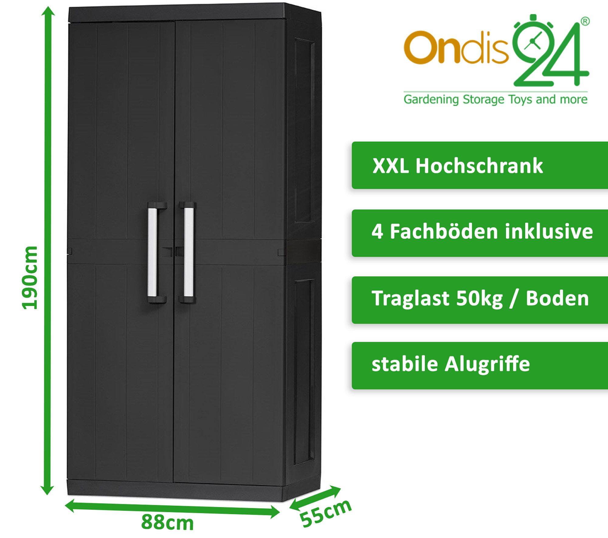 ONDIS24 Mehrzweckschrank Kunststoffschrank HERO XXL Haushaltschrank schwarz günstig online kaufen