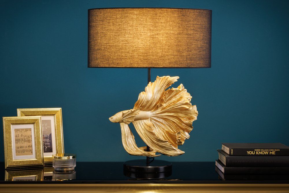 Tischleuchte Fisch-Figur gold, riess-ambiente CROWNTAIL 65cm Schlafzimmer Wohnzimmer schwarz · Design · / Marmor-Fuß · Ein-/Ausschalter, · · ohne Leuchtmittel, Stoff