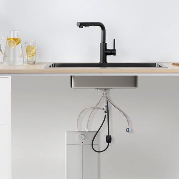 Auralum Küchenspüle Edelstahl Einbauspüle Küchenspüle Spülbecken+Niederdruck Küchenarmatur, 55 x 44 cm,Schwarz