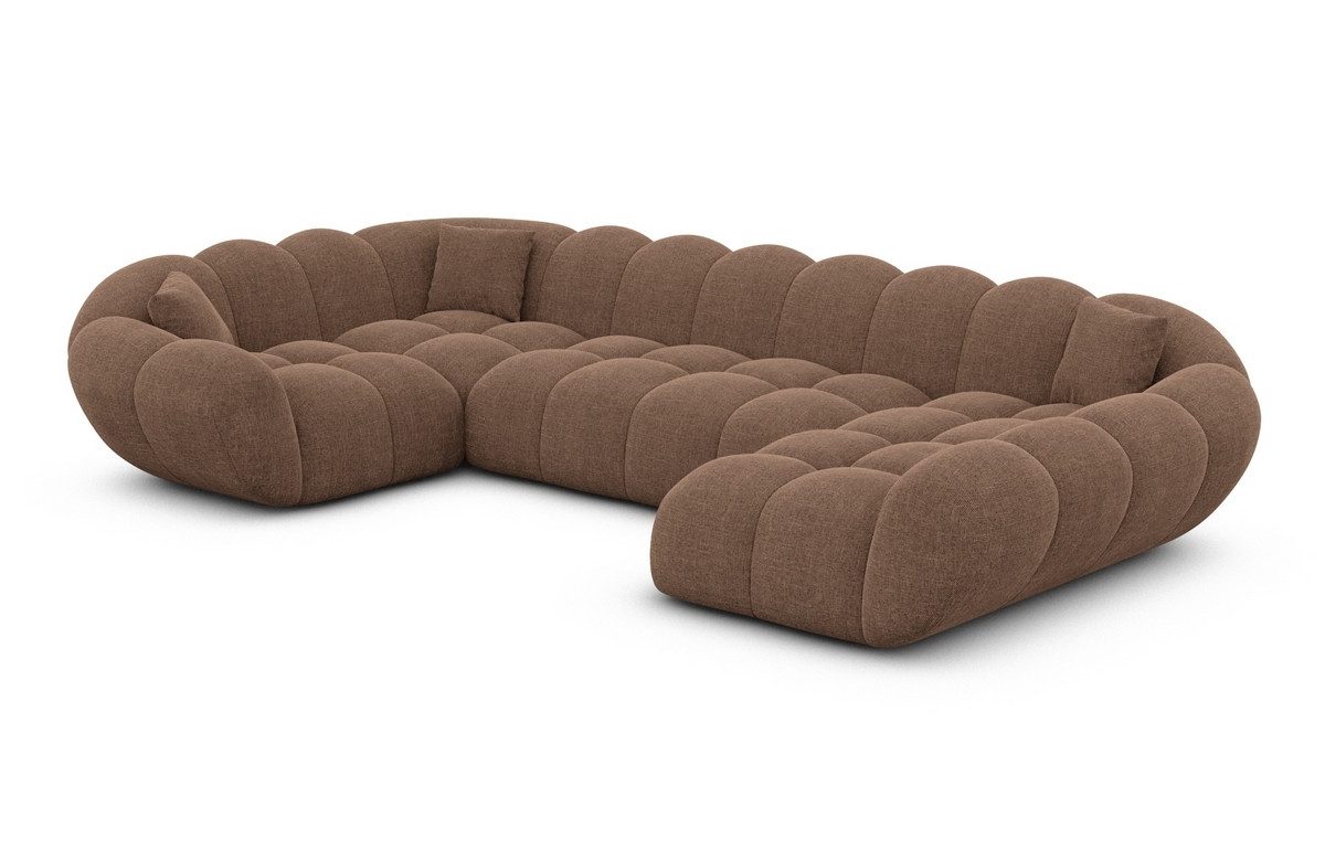 Sofa Dreams Wohnlandschaft Maleron U Form Design Stoffsofa, 6-Sitzer, Polsterecke, Ottomane rechts, Strukturstoff Braun