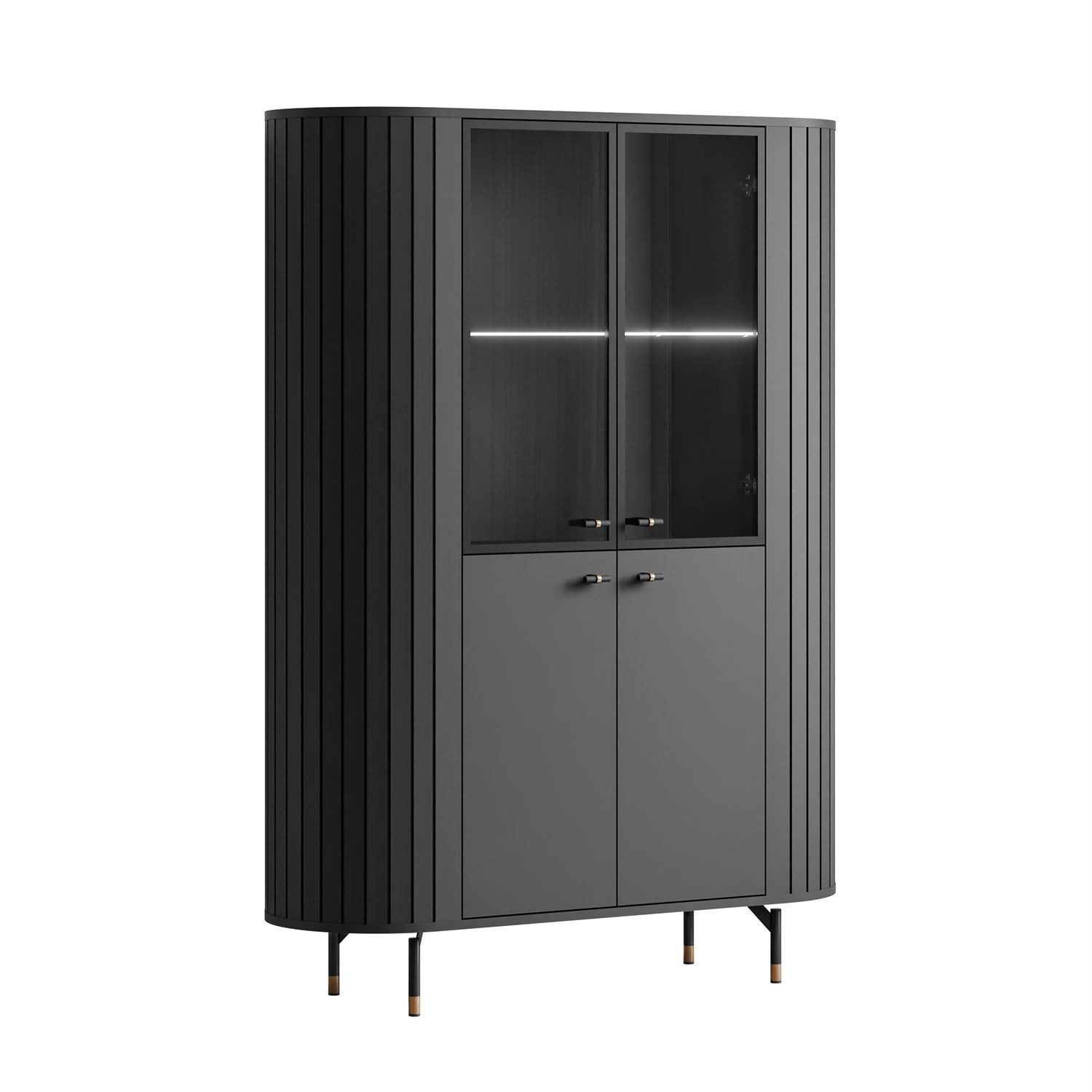 ALLHOUSE24 Vitrine mit LED-Beleuchtung, Glasfronten und Metallfüßen, Schwarz/Kaschmir (1x Vitrine) Breite 112 cm