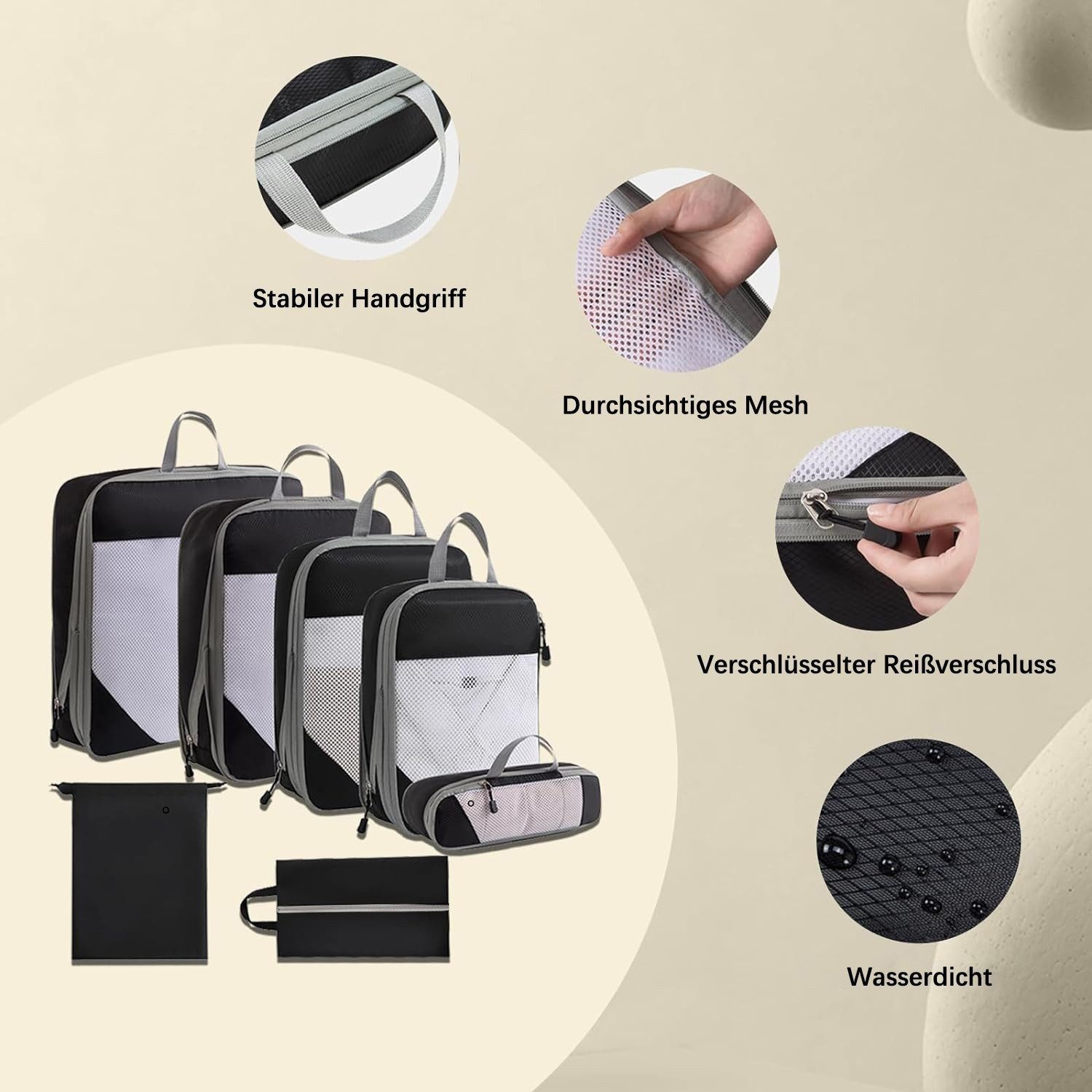 Diwzbyn Kofferorganizer 7-Teiliges Set Packing Cubes Compression, Travel Essentials – Bild 4 von 5