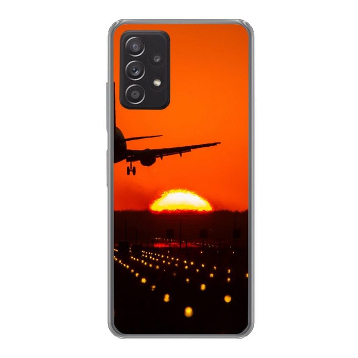 MuchoWow Handyhülle Sonnenuntergang - Flugzeug - Orange - Sonne Handyhülle Telefonhülle Samsung Galaxy A33