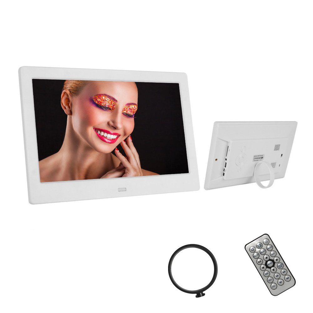 KINSI Digitaler Bilderrahmen 10.1 Zoll,Mit Fernsteuerung, Digitaler Bilderrahmen (Photo Frame,1024*600Pixel, externe SD Karte (bis 32 GB), Schwarz, Weiß)