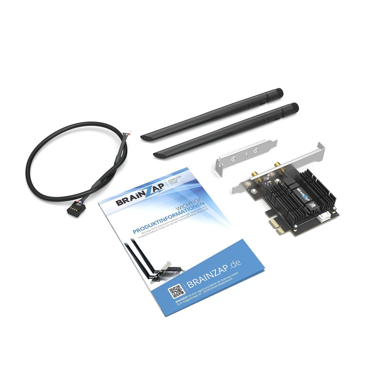 BRAINZAP WLAN-Adapter WiFi 6E (802.11ax) AX210 PCIe WLAN-Karte Bluetooth 5.2, WiFi 6E (802.11ax), Bluetooth, PCIe