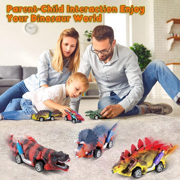 POPOLIC Spielzeug-Auto Dinosaurier Spielzeug, 6Pcs Auto Dino Spielzeug mit Spielmatte, (Auto Dinosaurier Spielzeug, Spielzeugauto), Kinderspielzeug ab 2 3 Jahre Jungen Mädchen Geschenke