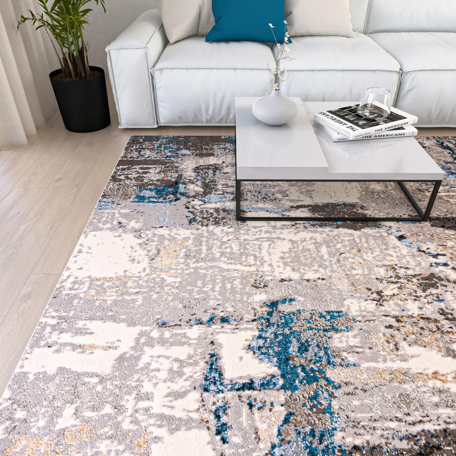 Mazovia Designteppich Modern Abstrakt Anthrazit Blau Wohnzimmer, Schlafzimmer, Esszimmer, Fußbodenheizung – Bild 4 von 5