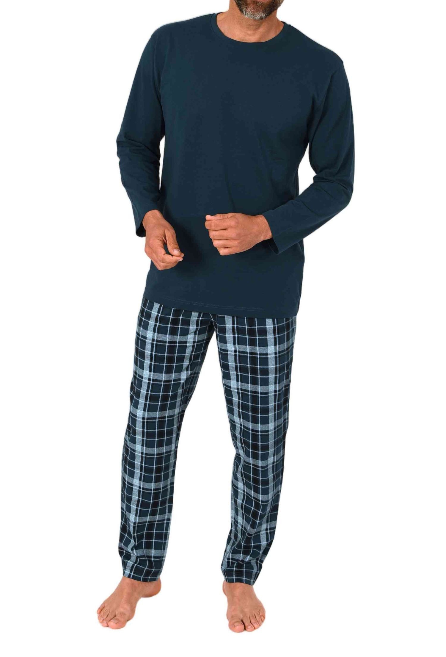 Normann Pyjama Normann Herren Schlafanzug lang mit karierter Jersey Pyjamahose