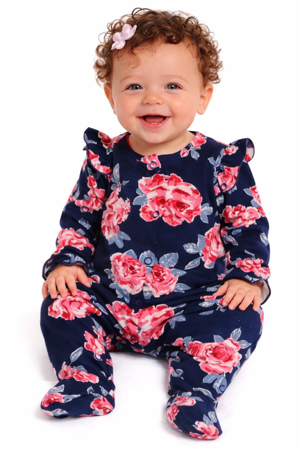 La Bortini Strampler Baby Anzug Einteiler aus Baumwolle in Blau mit Blumen (Erstlingsanzug) aus Baumwolle, für Mädchen, 62 68