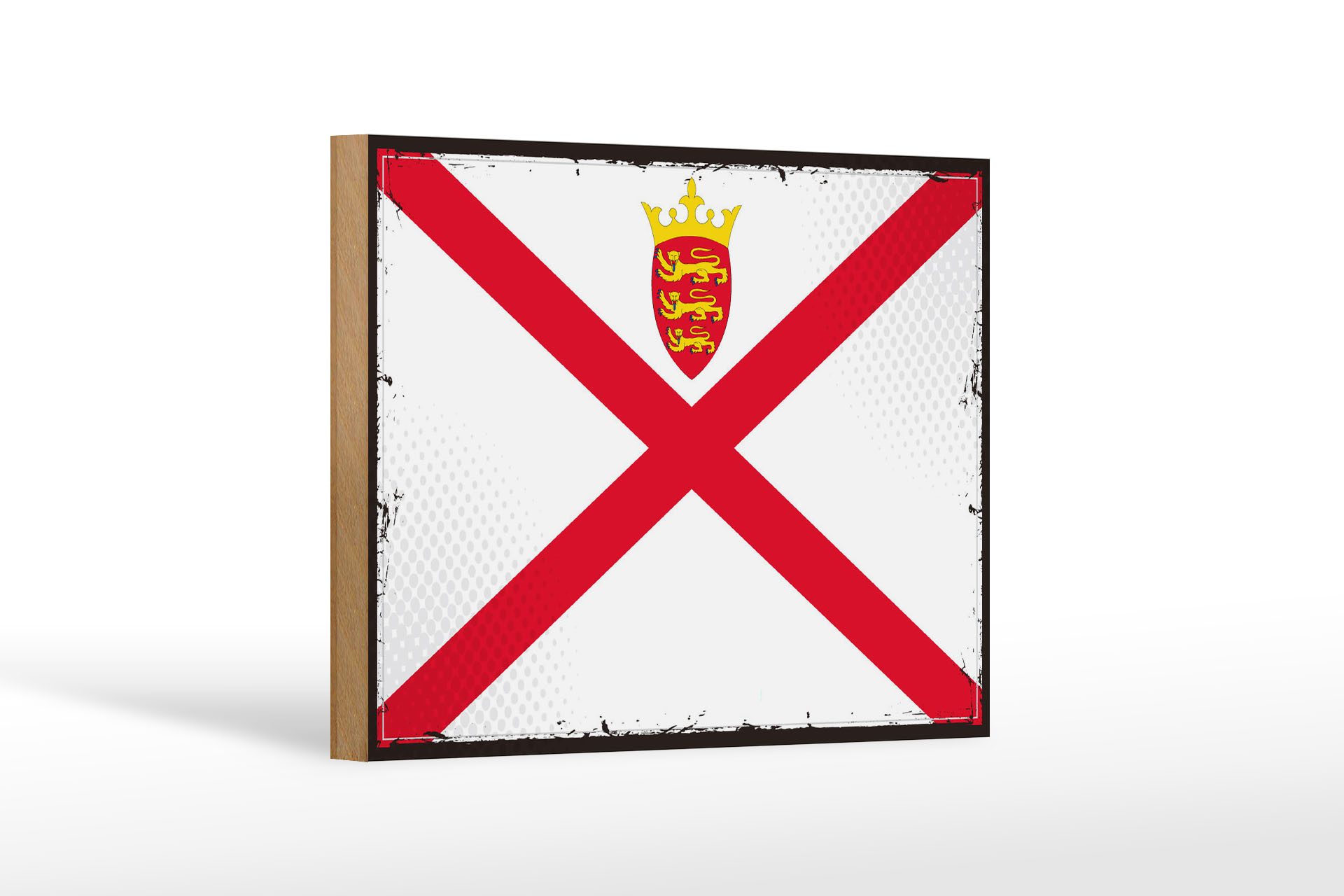 Femer GmbH Holzbild Flagge Jerseys 18x12 cm Retro Flag of Jersey, Flaggen (1 St), Glatte Holzfaserplatte (MDF), vorn beschichtet