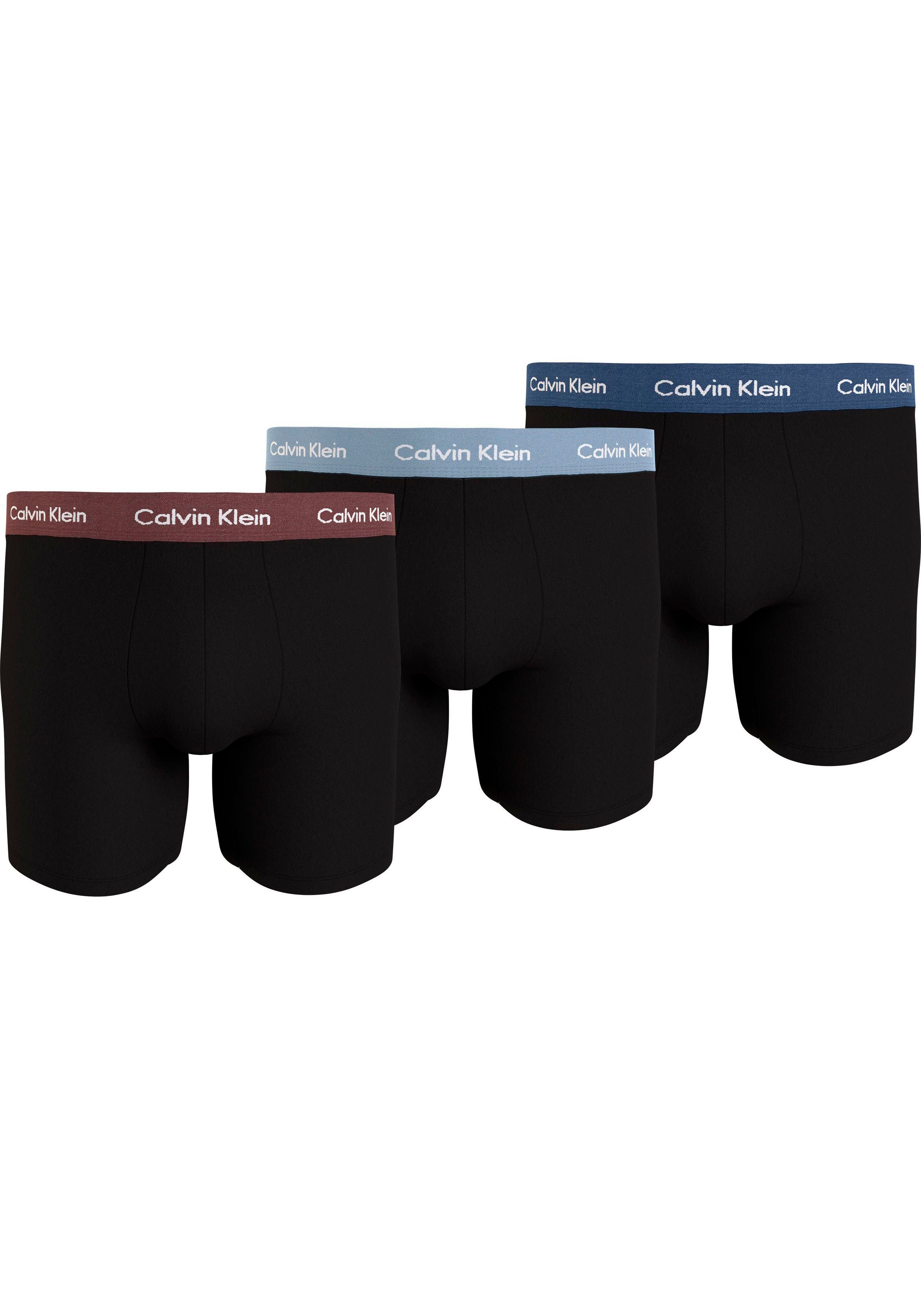 Underwear B-_MARRON,_SKYWAY,_TRUE_NAVY_WBS (Packung, Boxershorts 3er-Pack) Calvin BOXER 3PK 3-St., Klein Logo-Elastikbund mit BRIEF