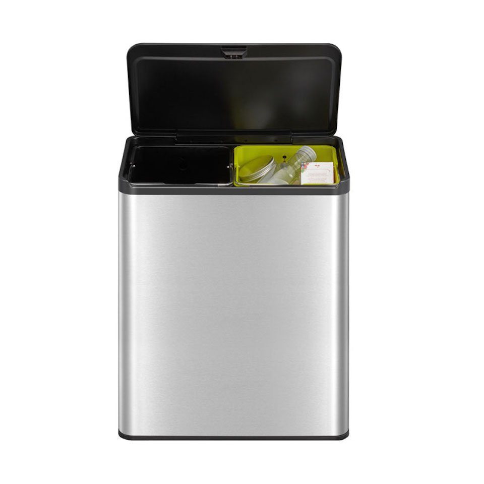 Abfallbehälter 40L, Touch-Open-Deckel, Mülleimer Silber PROREGAL® Rechteckiger mit