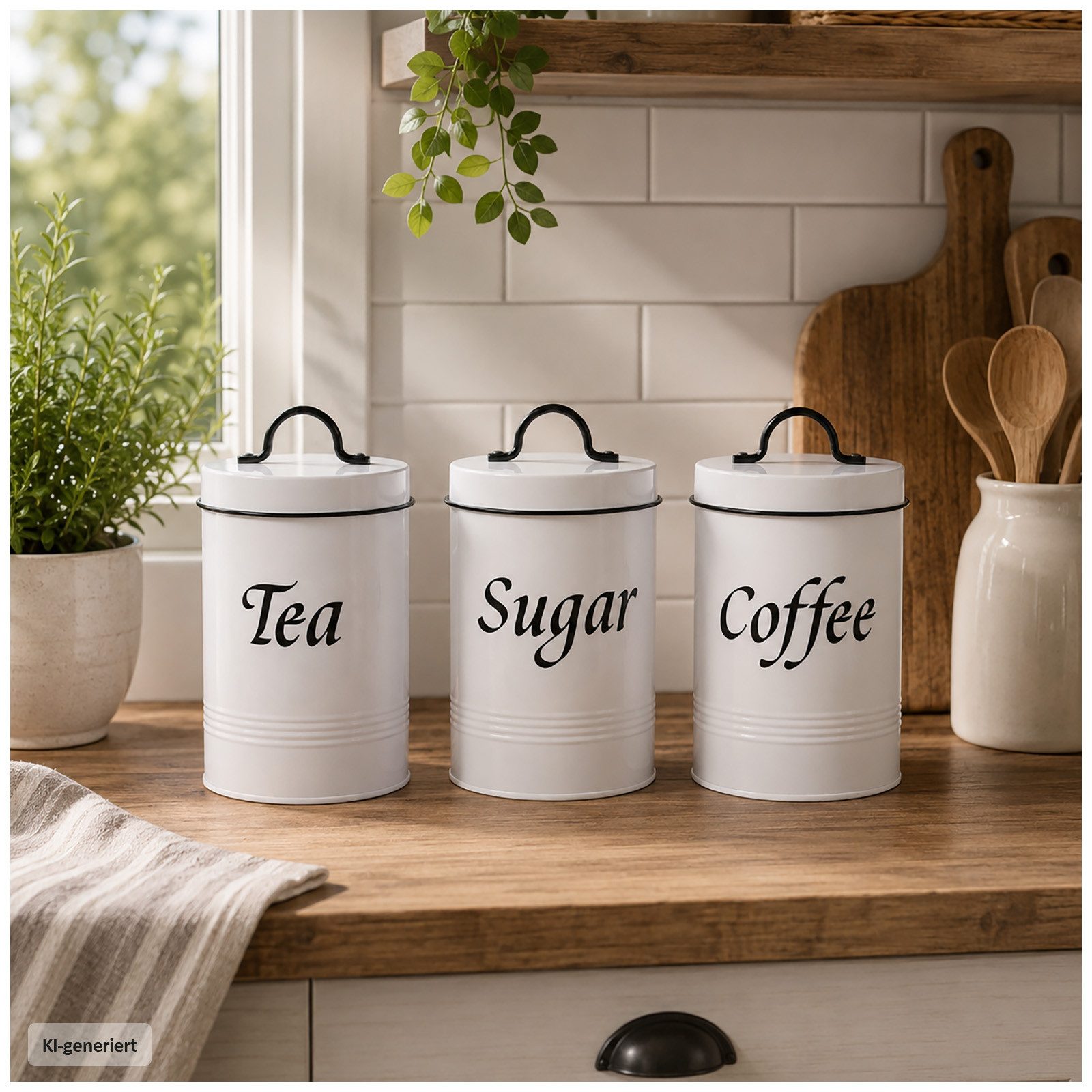 Neuetischkultur Vorratsdose Vorratsdosen 3er-Set Landhaus Weiß, Eisen, (Set, 3-tlg., 3 Vorratsdosen), Metall Kaffeedose Teedose Zuckerdose