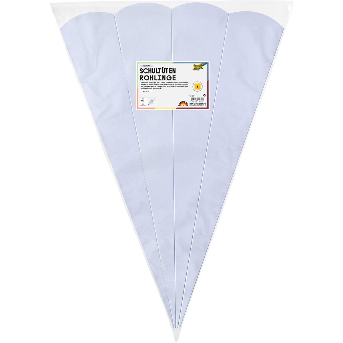 Folia Schultüte Schultüten Rohling - 68 cm sechseckig hellblau 5er Pack.