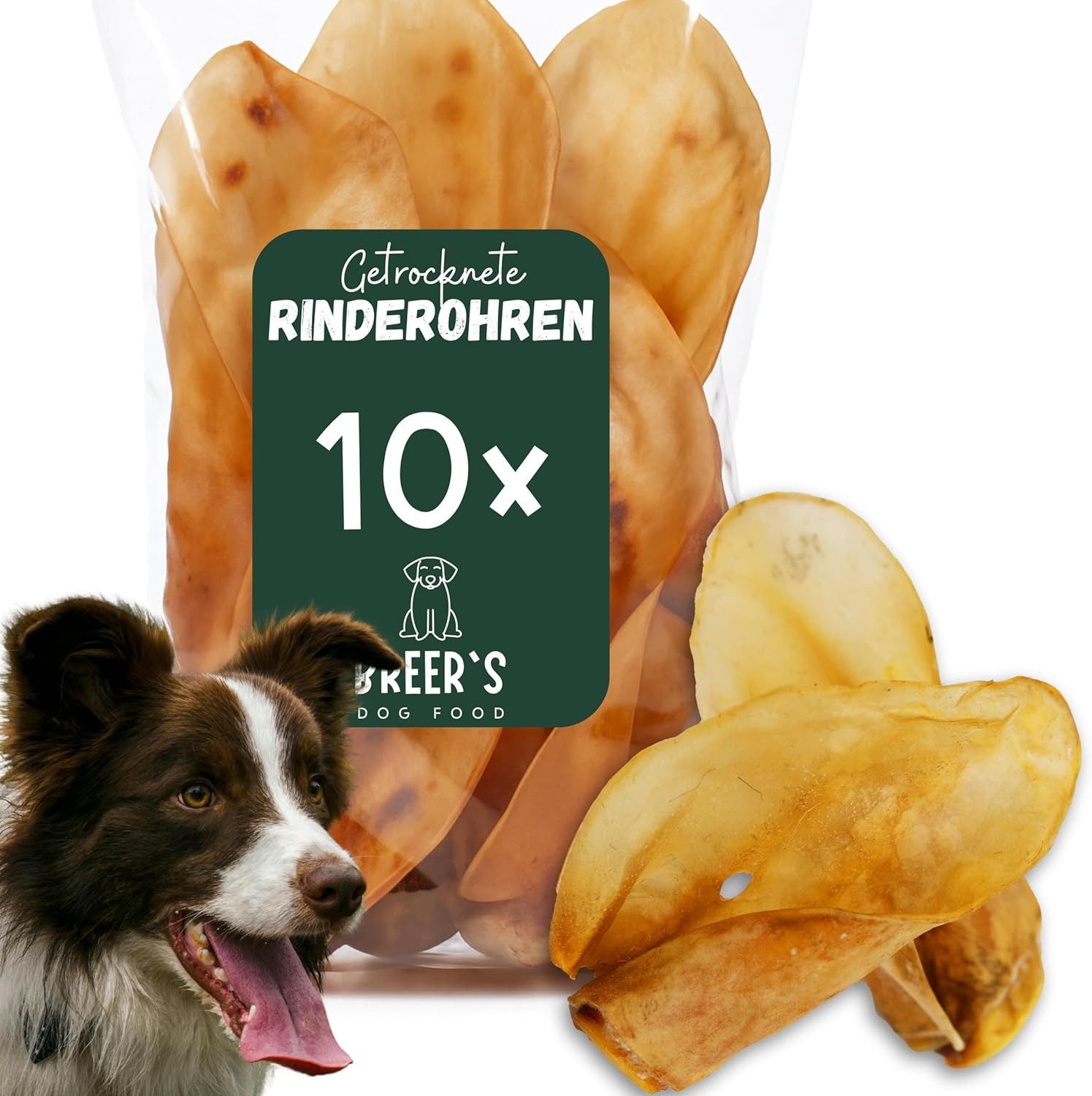 Breers Pet Food Rinderohren getrocknet für Hunde 10 Stück Kausnack Hundeleckerlie, 10St., Harter Kauartikel, Leckerli getreidefrei, Hundesnack zuckerfrei