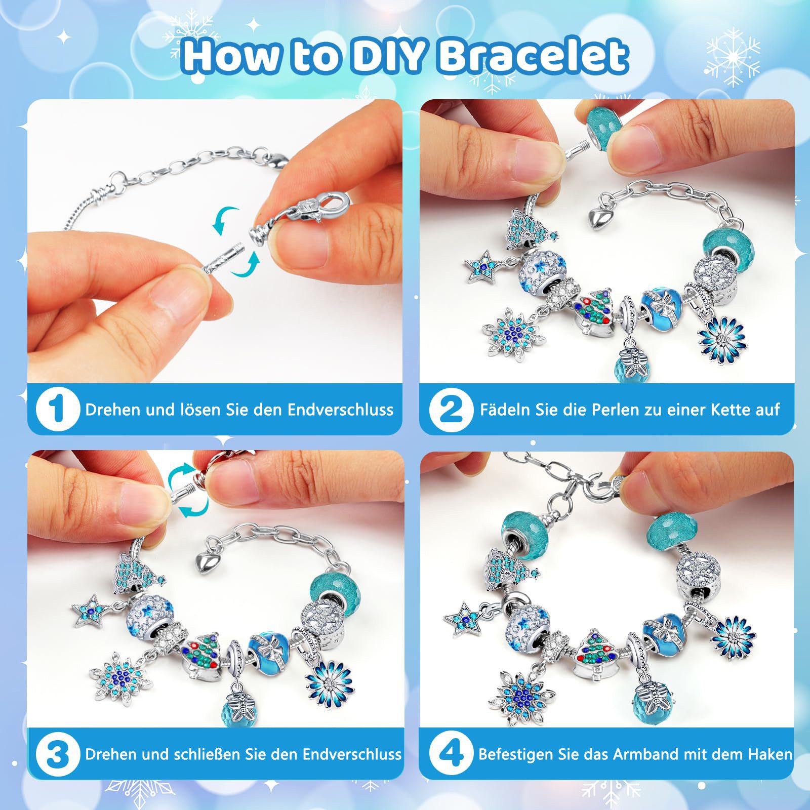 CLTYQ Schmuck-Adventskalender Schmuck-Adventskalender Weihnachtskalender Teenager Mädchen Kinder, DIY Adventskalender Inhalt Kinder Frauen Schmuck Armband – Bild 5 von 5