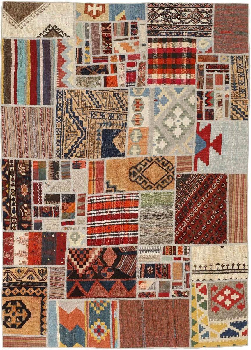 Orientteppich Kelim Patchwork 141x201 Handgewebter Orientteppich / Perserteppich, Nain Trading, rechteckig, Höhe: 4 mm