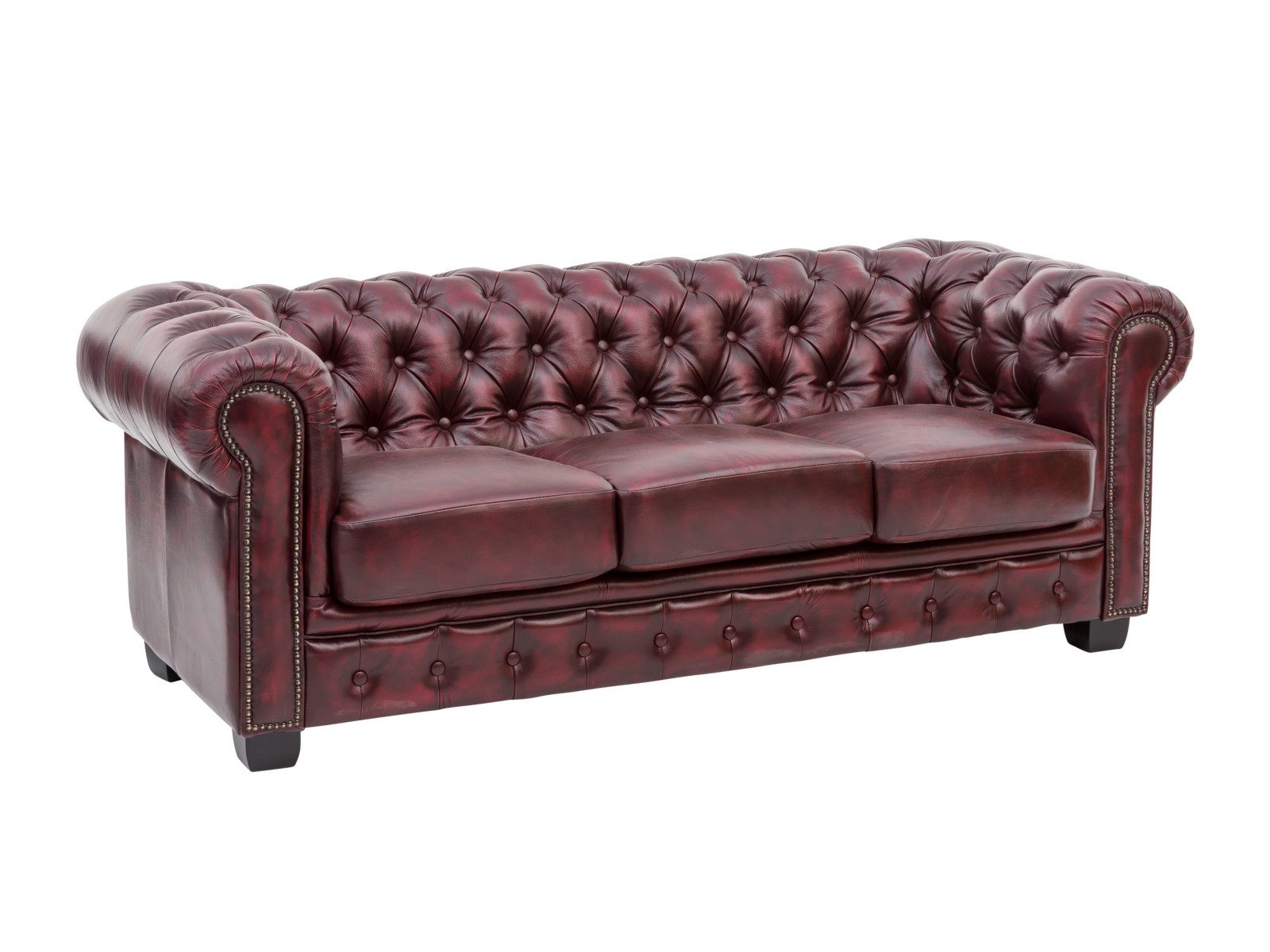 massivum Chesterfield-Sofa 3-Sitzer Echtleder antik-rot, Clubsofa