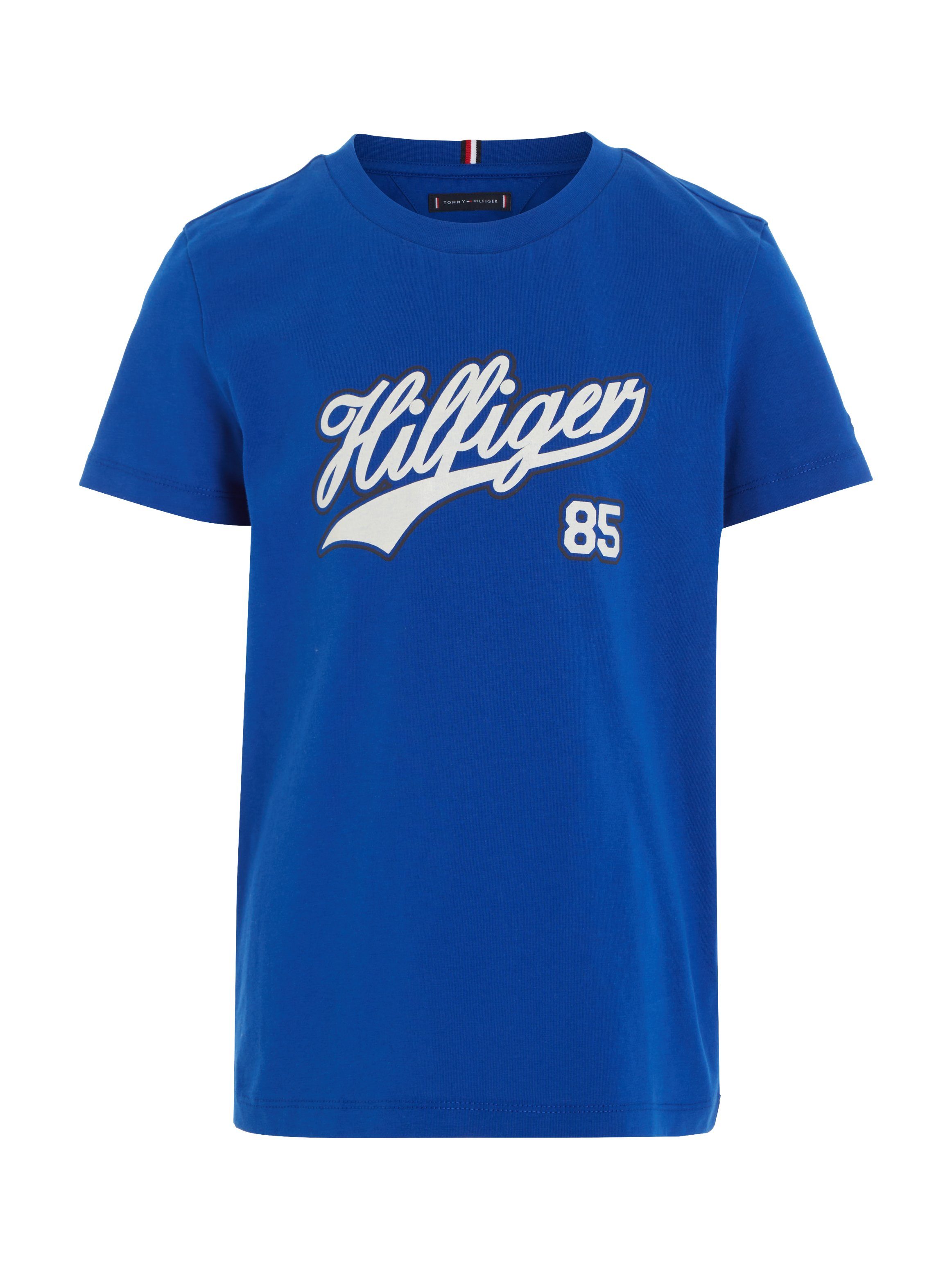 HILFIGER T-Shirt SCRIPT blue mit Logoschriftzug großem TEE Hilfiger Tommy S/S ultra