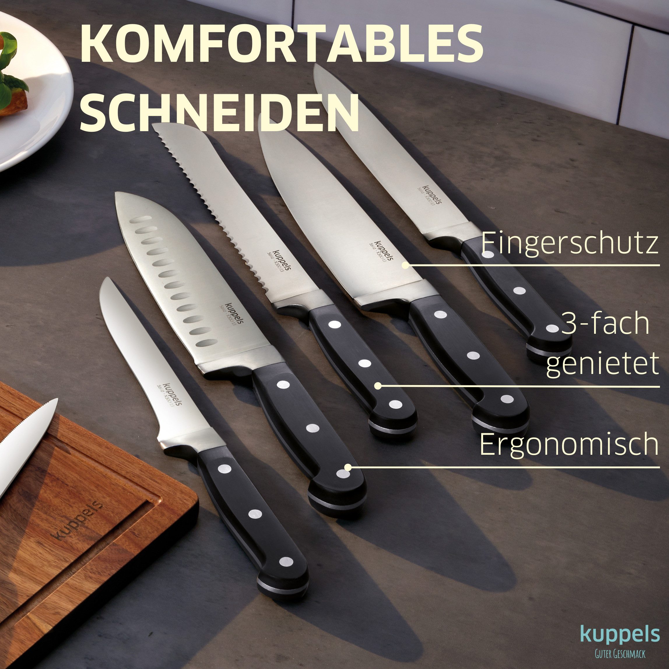 Kuppels Kochmesser SOLID, Klingenstahl, Kunststoff. Handreinigung empfohlen. Klingenlänge: 20 cm