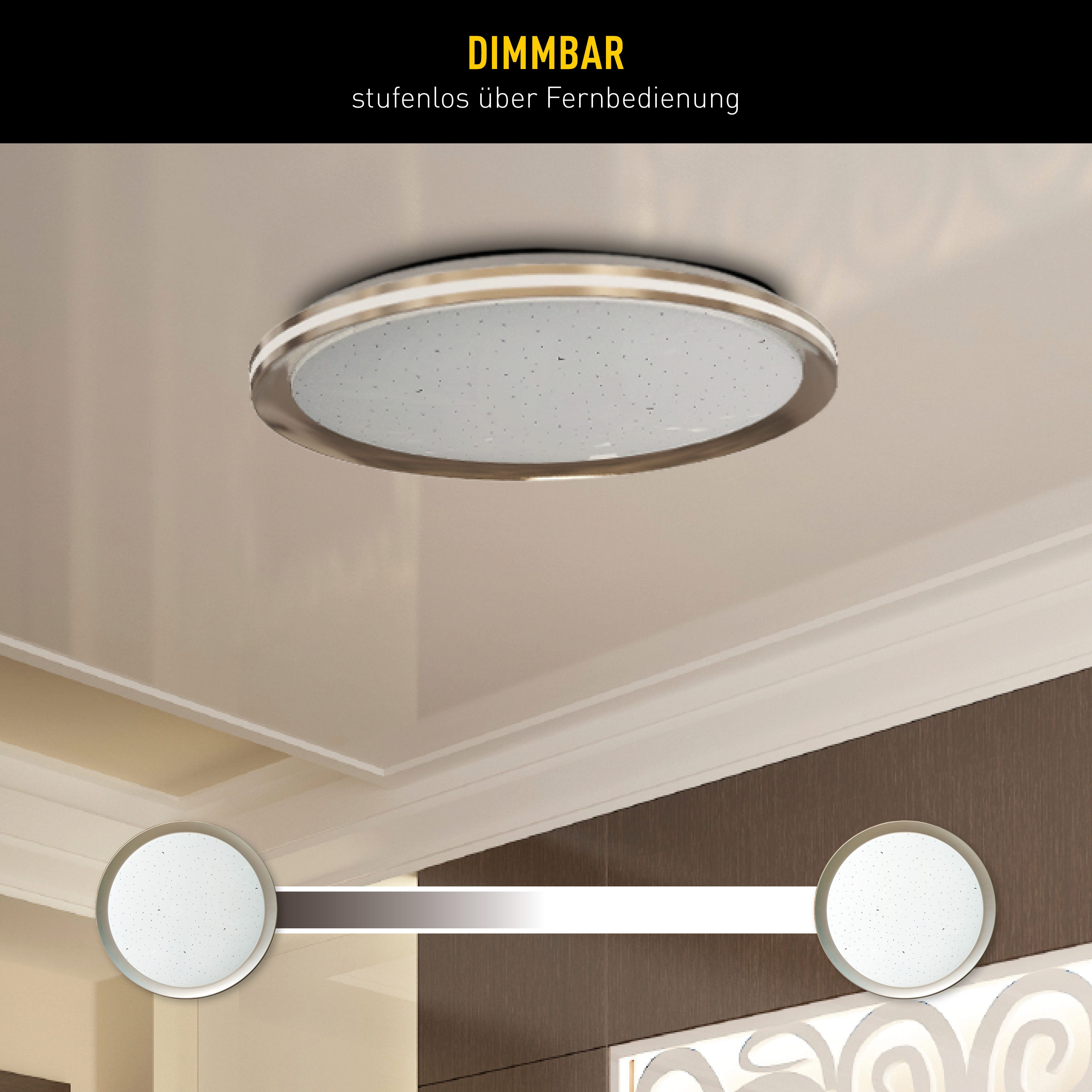 näve LED Deckenleuchte Liebenzell, CCT - über Fernbedienung, Memoryfunktion, Nachtlichtfunktion, mehrere Helligkeitsstufen, LED wechselbar, Neutralweiß, Warmweiß, CCT, Memory, Nachtlicht, Zeitschaltuhr, Sterneffekt, IR-Fernbedienung