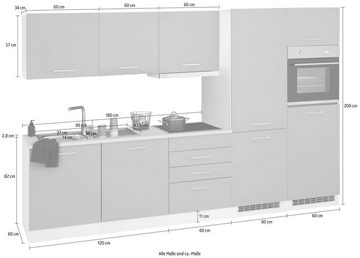 HELD MÖBEL Küchenzeile Visby, mit E-Geräten, Breite 300 cm inkl. Kühl/Gefrierkombination