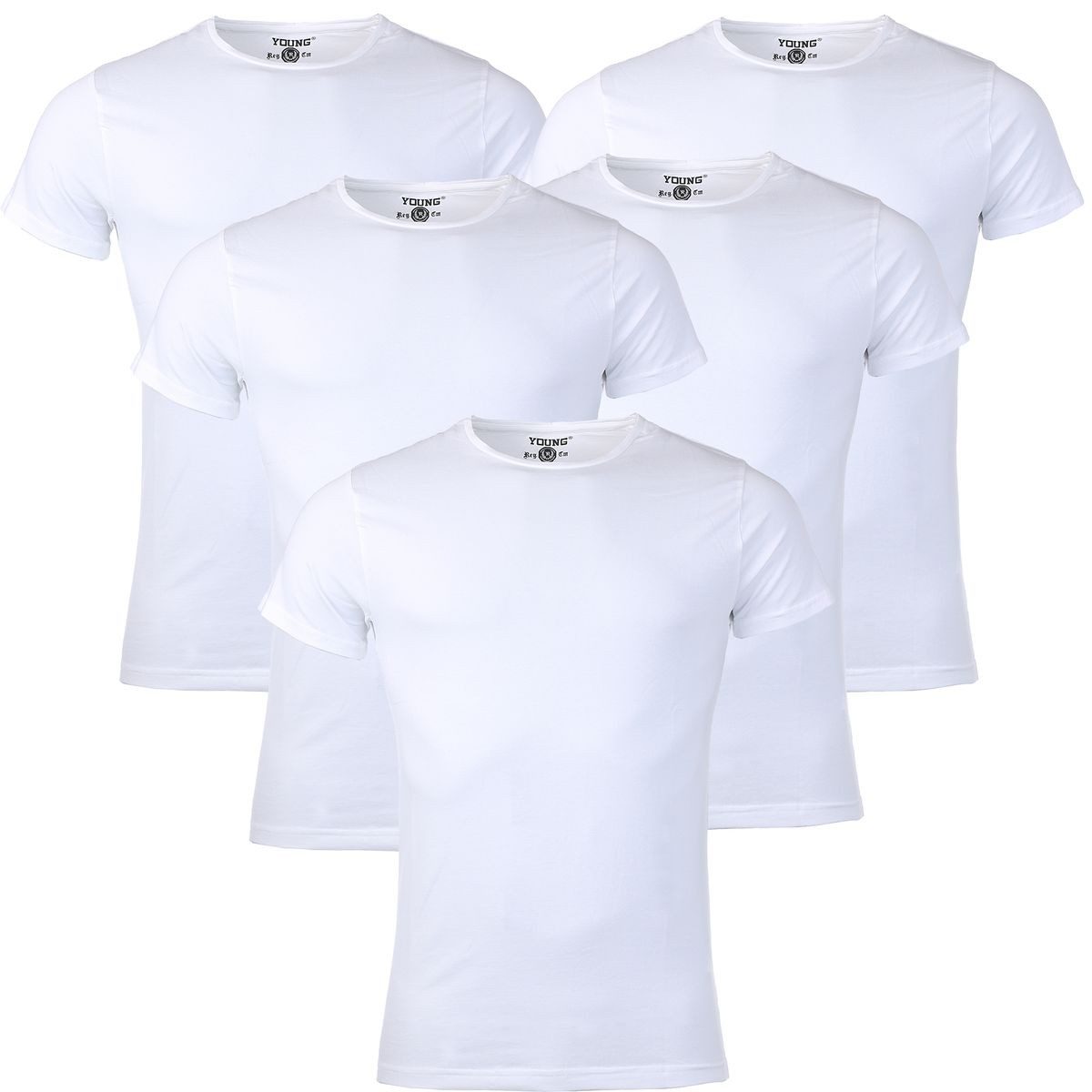 Young & Rich T-Shirt Herren Uni Basic rundhals Ausschnitt Unterziehshirt 1701 5er Pack (5er-Pack, 5-tlg., 5er-Pack) Rundhalsauschnitt unifarben kurzarm regular fit