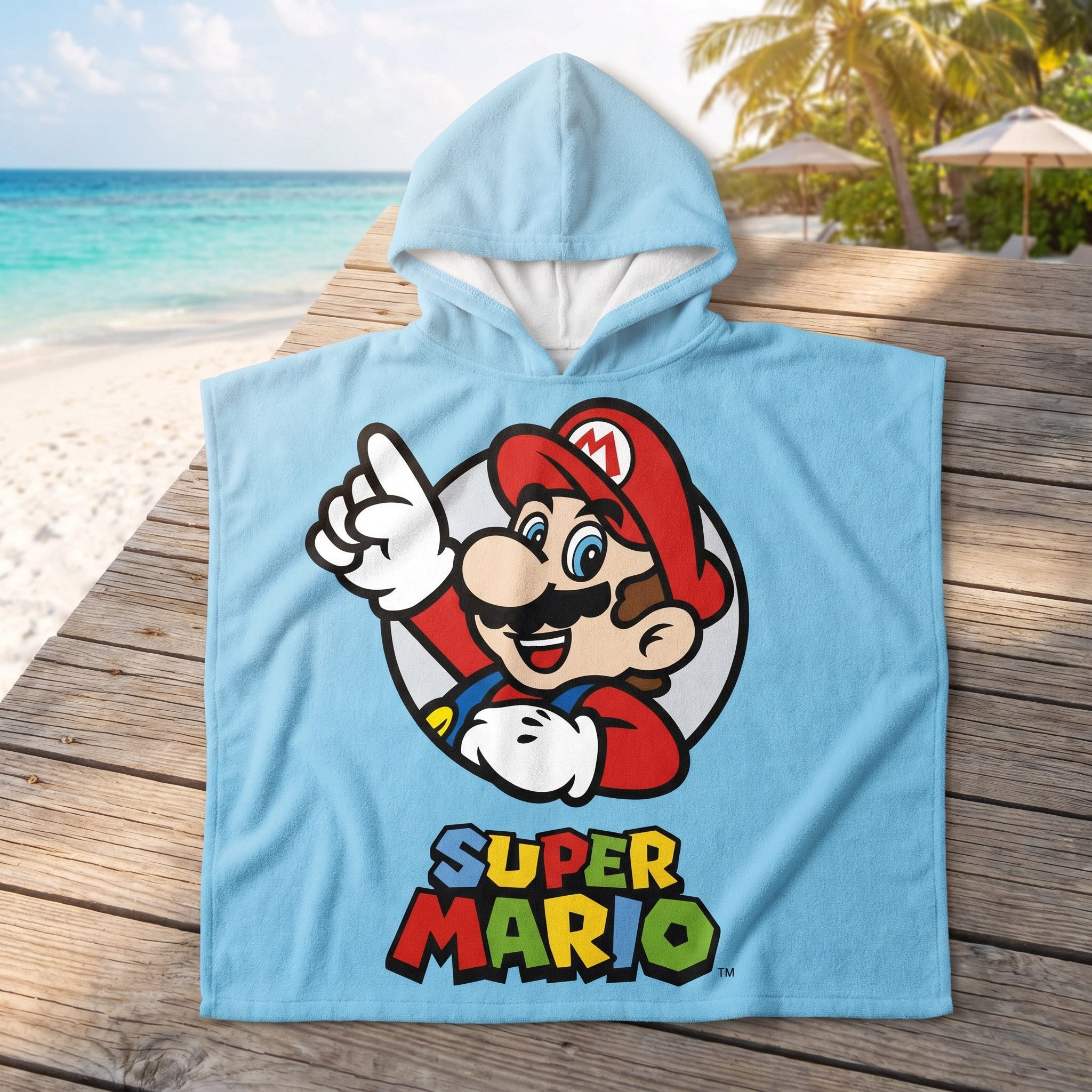Super Mario Badeponcho Super Mario Gamer Kinder Poncho Badeponcho 100% Baumwolle, Baumwolle, Kapuze, Gr. 60x60 cm
