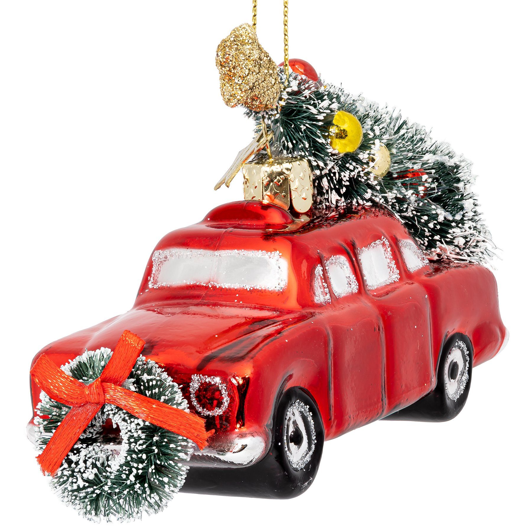 Anhänger BS567 Christbaumschmuck Weihnachtsbaum SIKORA Glas Weihnachtsbaum mit Auto Christbaumschmuck Figur
