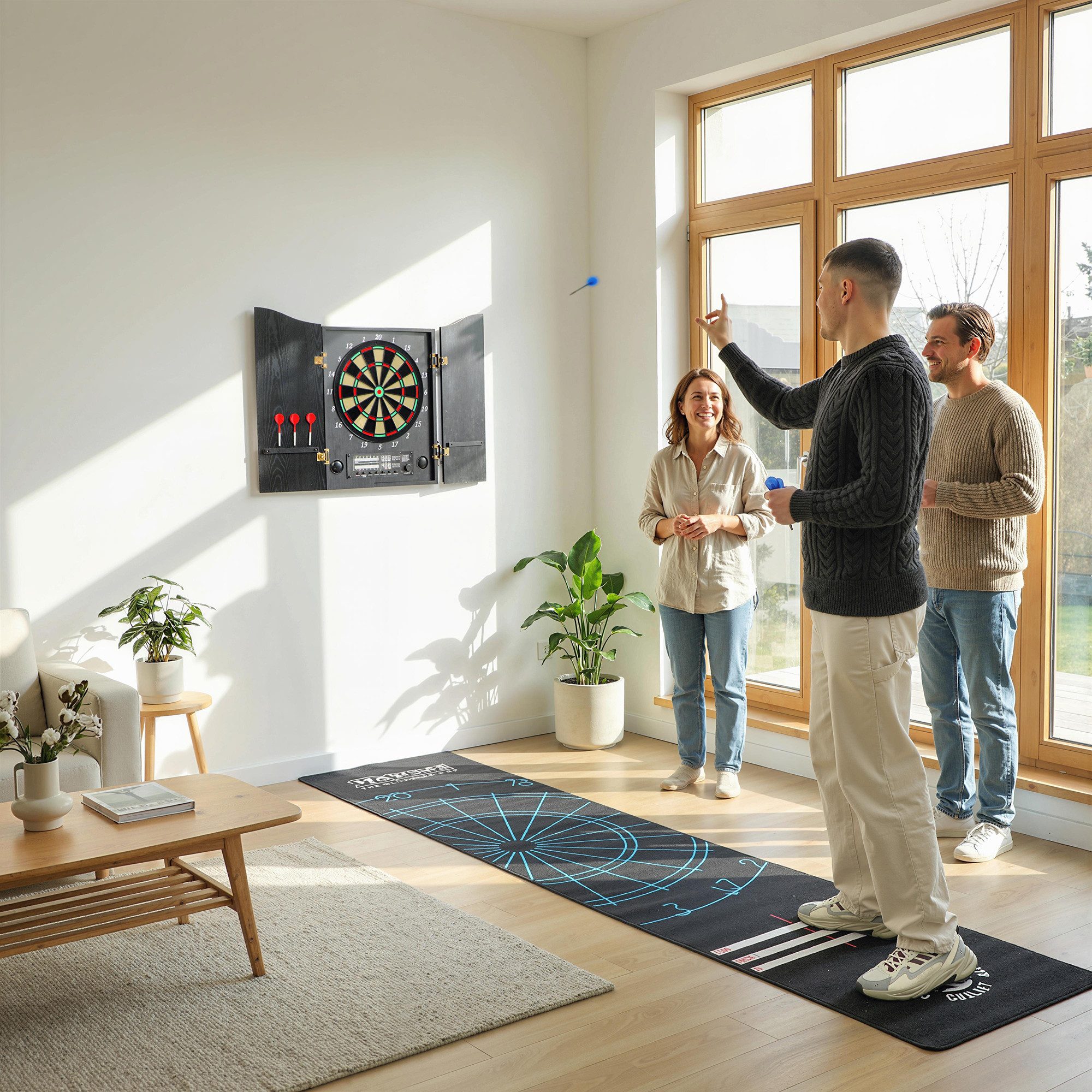 SPORTNOW Dartscheibe Elektronische mit Schrank, Holzoptik, 6 Softdarts, (Dartautomat, 31-tlg., E Dartboard), für 1-8 Spieler