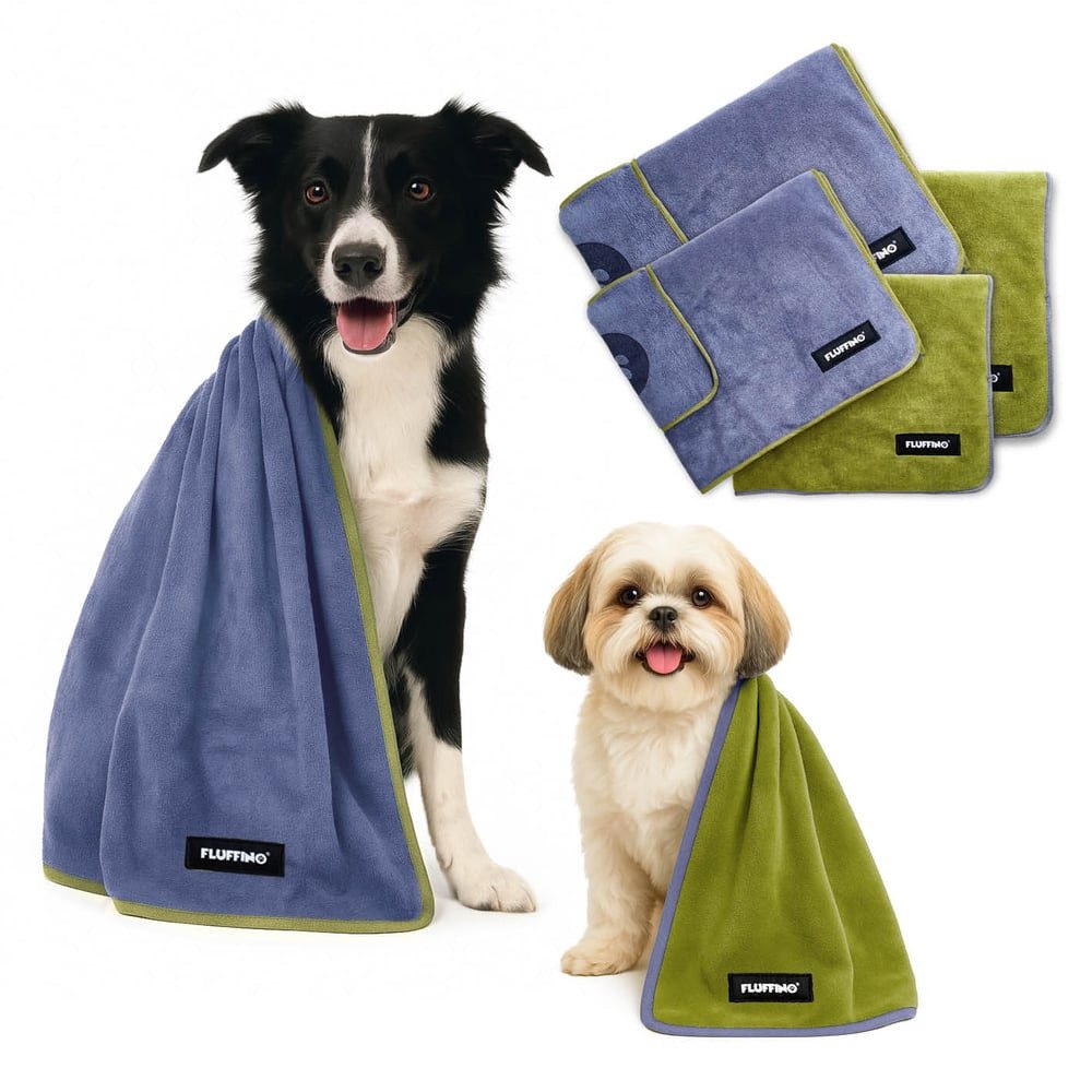 FLUFFINO® Hundehandtuch Badehandtuch für Hunde & Katzen Mikrofaser – 4er-Pack, hohe Saugfähigkeit Reinigung Fell schnell trockend Badehandtuch