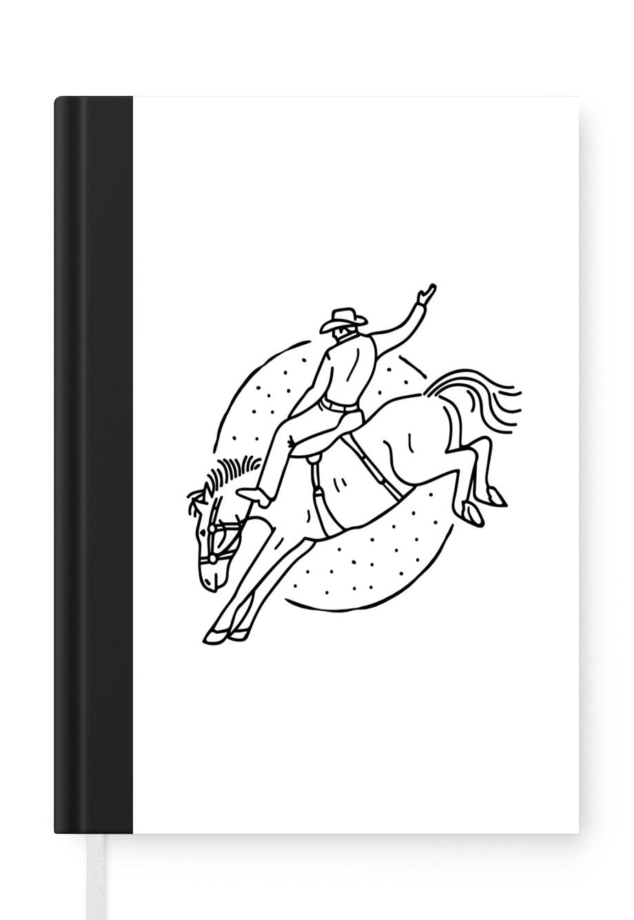 MuchoWow Notizbuch Schwarze und weiße Illustration eines Cowboys auf einem Pferd, Journal, Merkzettel, Tagebuch, Notizheft, A5, 98 Seiten, Haushaltsbuch