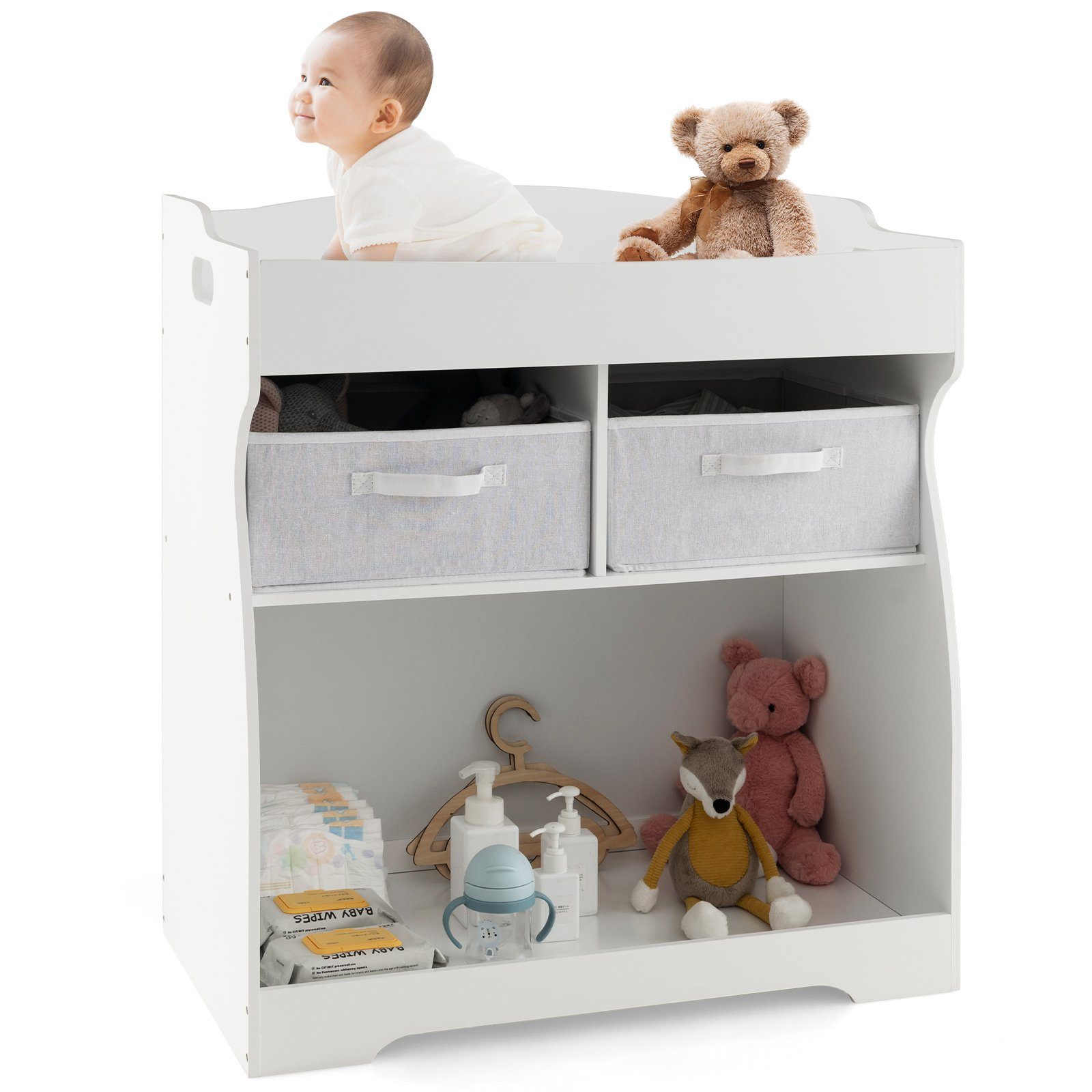 Schubladen mit Babybadewanne in COSTWAY 2 Wickelauflage 2 1 & Wickeltisch,