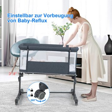 COSTWAY Beistellbett, 3 in 1 Babybett, Babywiege, 5-stufig höhenverstellbar