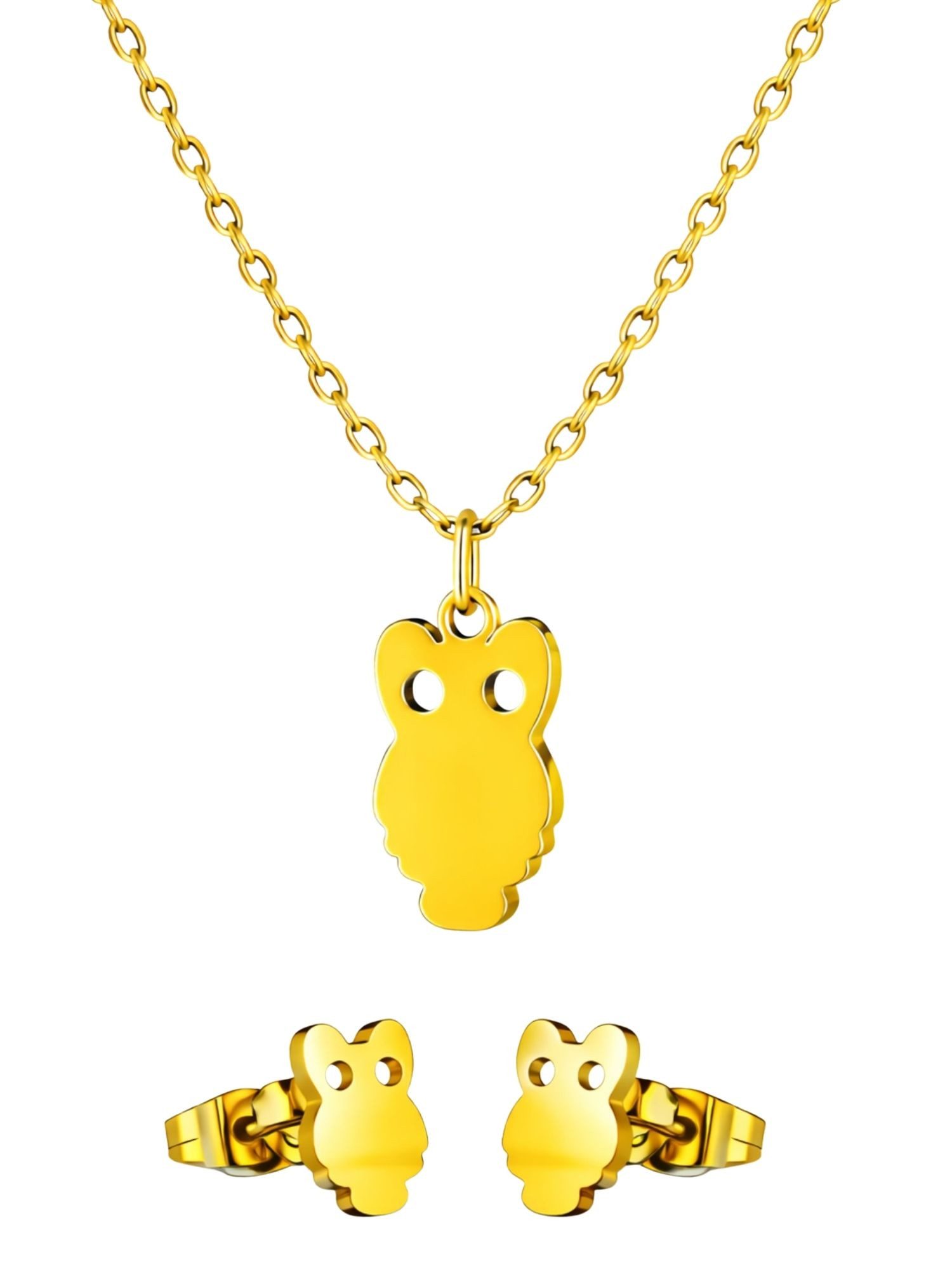 BS Schmuckdesign Ohrring und Ketten Set Schmuckset Damen Halskette und Ohrstecker verspieltes Design (Set, 3-tlg., inkl. Schmuckbox), 18K vergoldet, hypoallergen & wasserfest