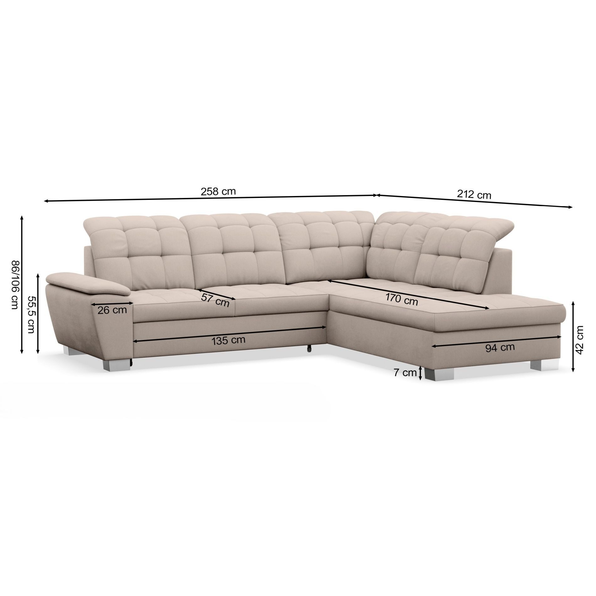 Selsey Ecksofa JAMAAL, Ecksofa mit Schlaffunktion, Bettkasten & Verita-Stoff, L-Form