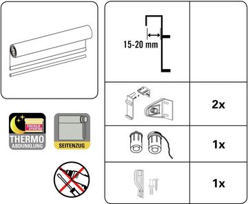 Seitenzugrollo Thermo Klemmrollo Energiesparend, GARDINIA, verdunkelnd, ohne Bohren, freihängend, Klemmfix, abdunkelnd mit Thermobeschichtung