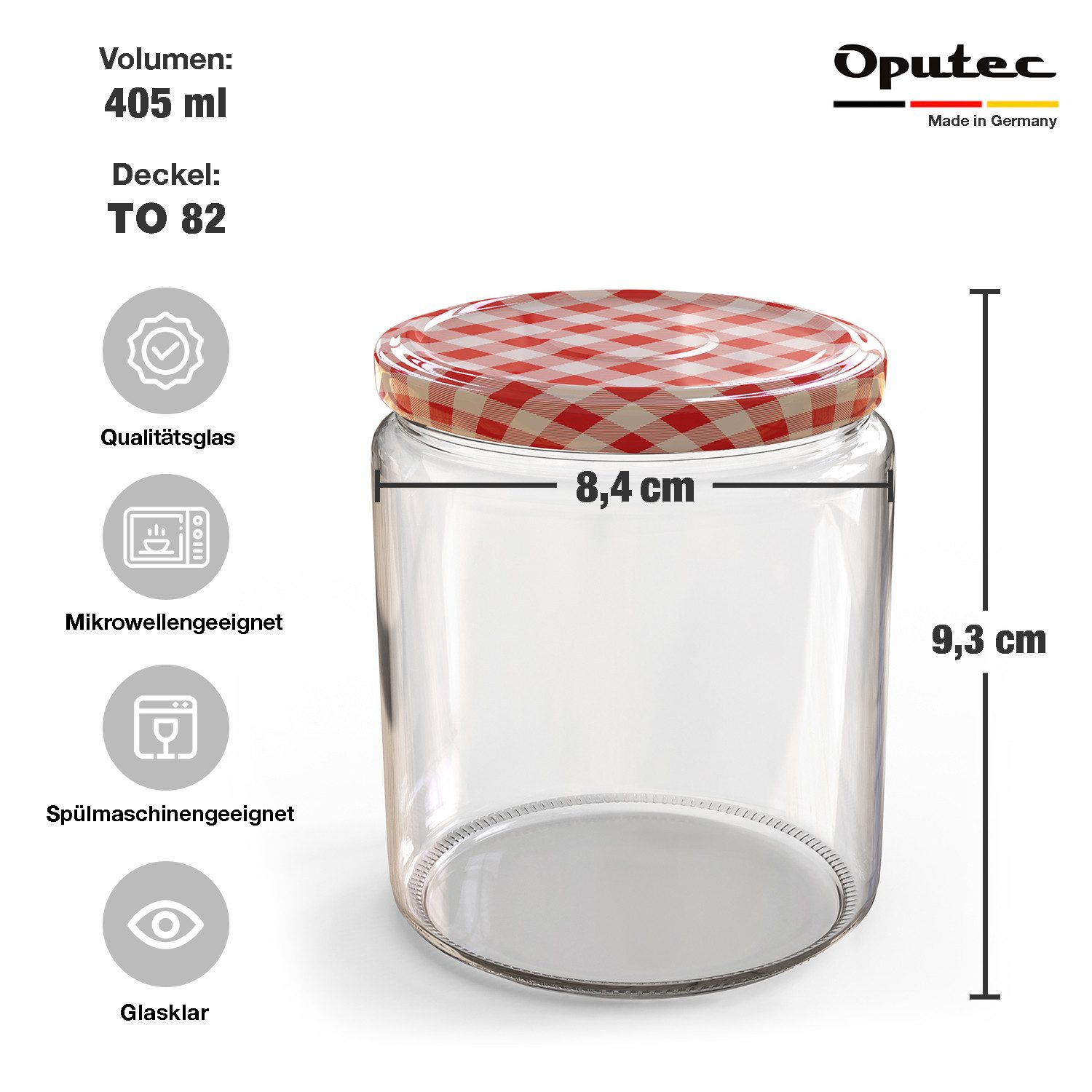 Oputec Einmachglas 24x 405 ml Einmachgläser mit Schraubdeckel TO 82 rot Marmeladengläser, Glas / Metall