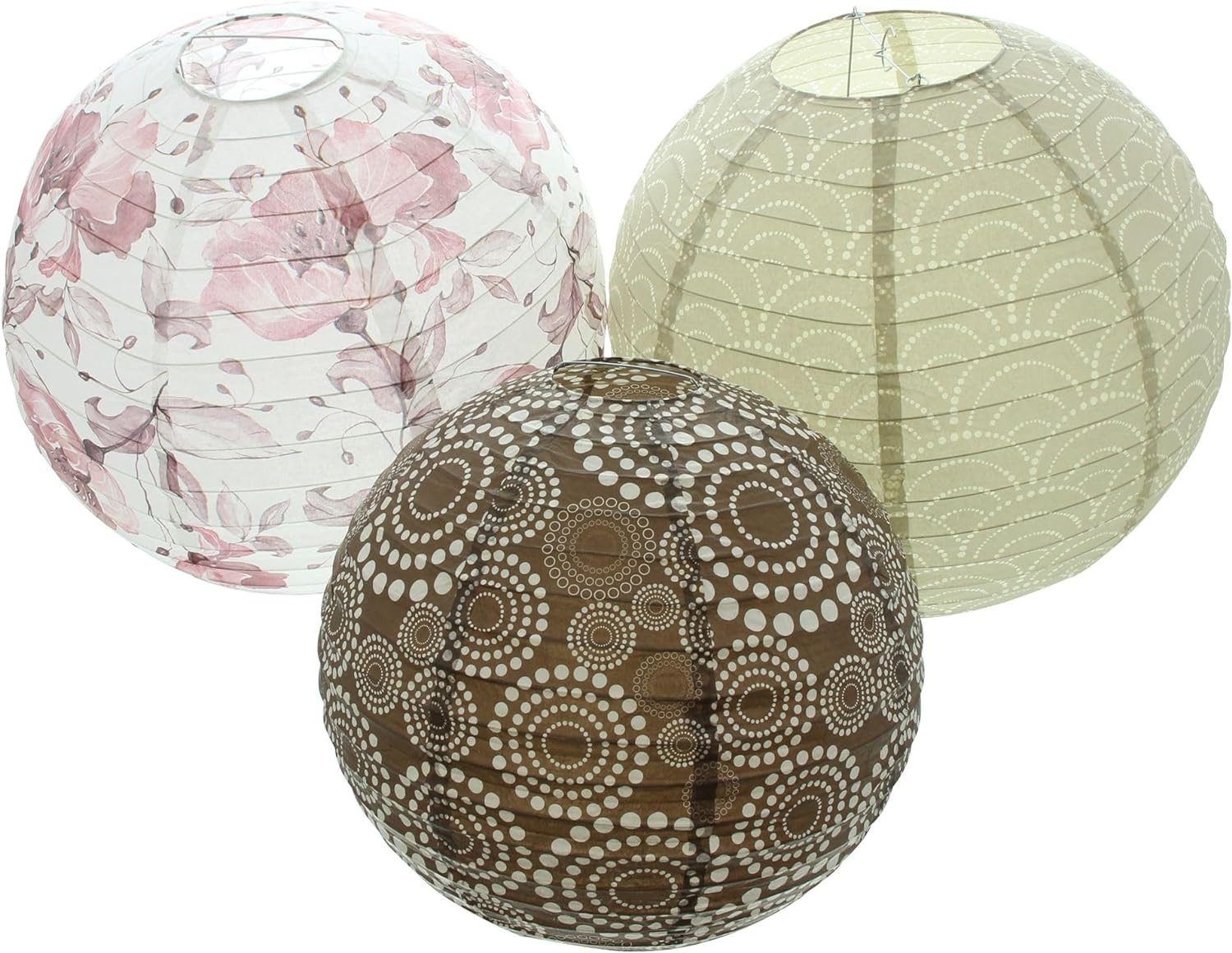 Lampion "Flowers" im 3er Set, rund 30 + 40 cm, Papierlampion, Hängelaterne