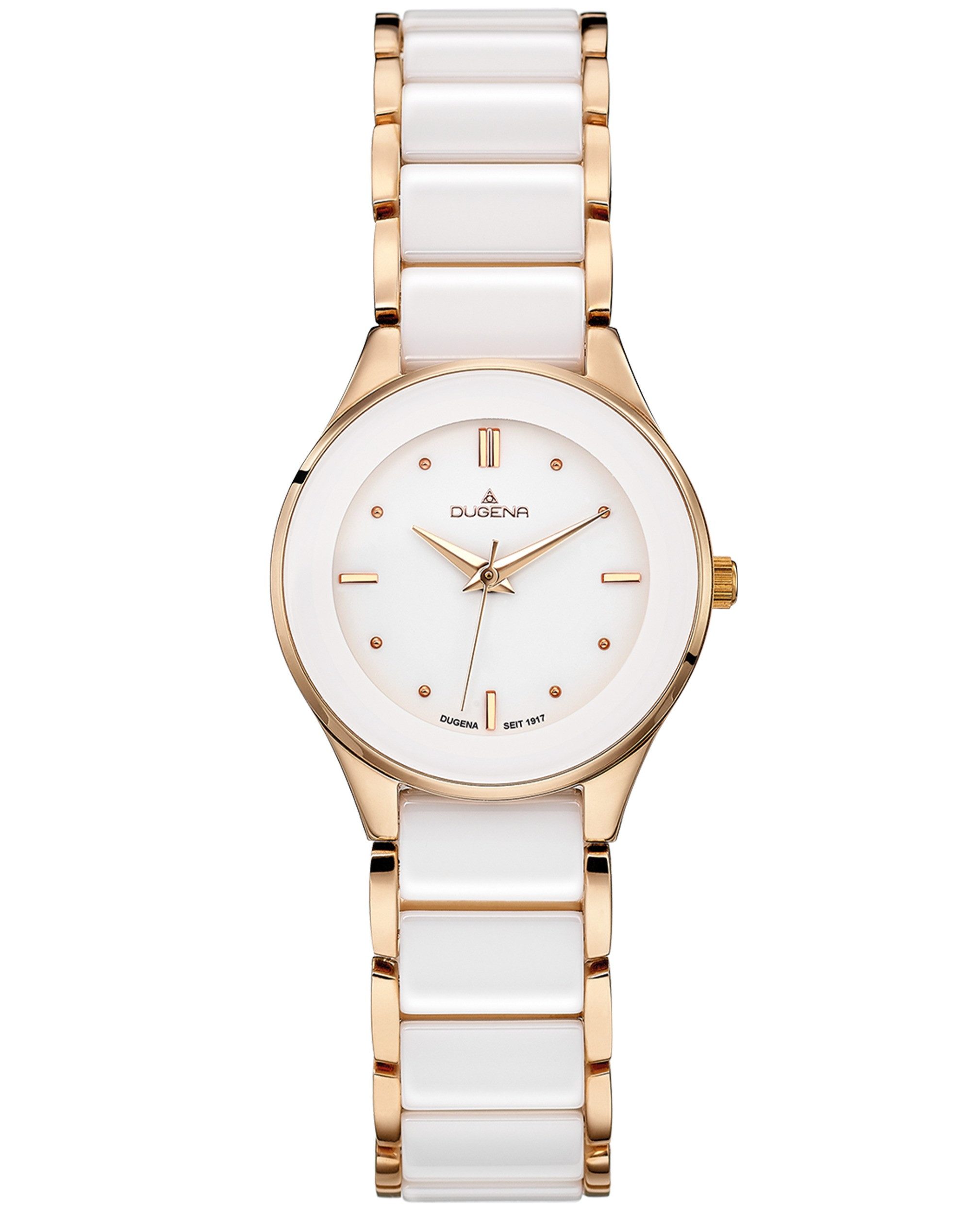 Dugena Keramikuhr Dugena Damen-Uhr Amica Weiß Quarz Keramik-Band Roségold-Ton 4460773
