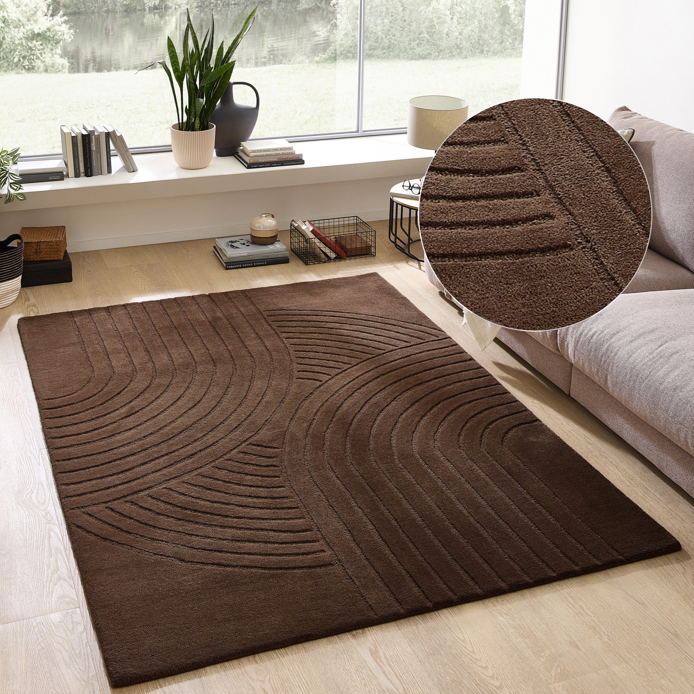 my home Wollteppich Gabbo Design, Handgefertigt, Teppich, reine Wolle, rechteckig, Höhe: 14 mm, Hoch-Tief-Effekt, reine Wolle, Scandi-Look, Naturfaser