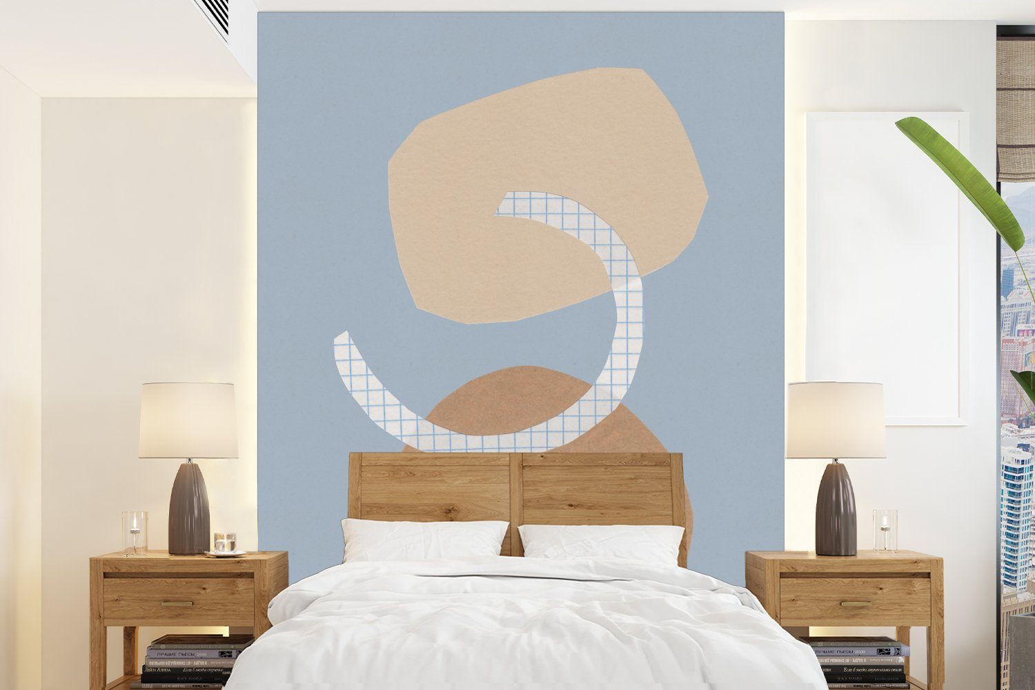 - Matt, Tapete Pastell Blau St), (4 Wandtapete Wohnzimmer, bedruckt, Montagefertig Vinyl Fototapete - MuchoWow Abstrakt, Quadrate - Formen - für
