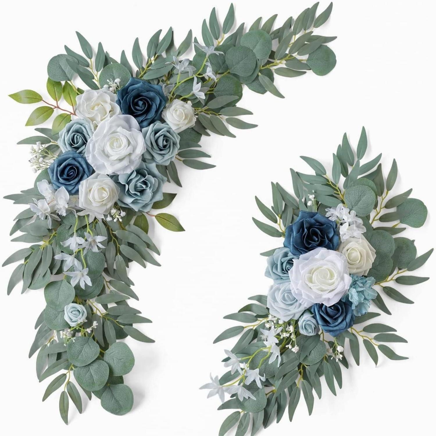 Kunstgirlande Künstlicher Hochzeitsbogen Blumen-Set Blau 70x36cm, LuxusKollektion