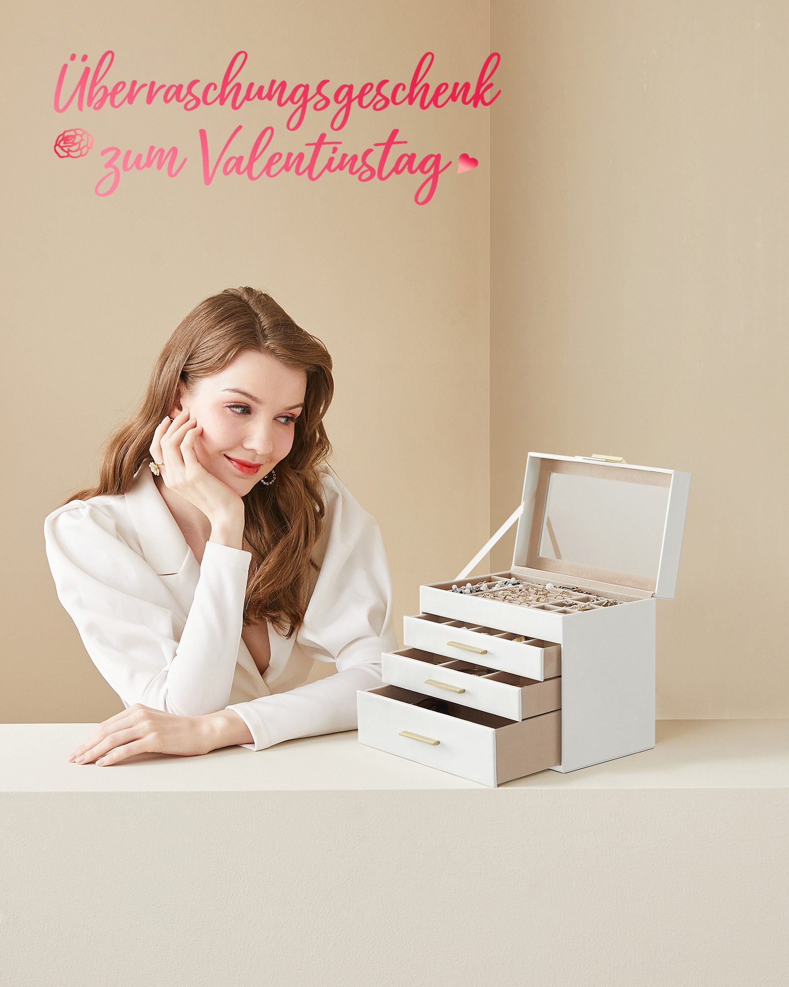 SONGMICS Schmuckkasten, mit 4 Ebenen, Schmuckbox mit Glasdeckel, 3 Schublad günstig online kaufen