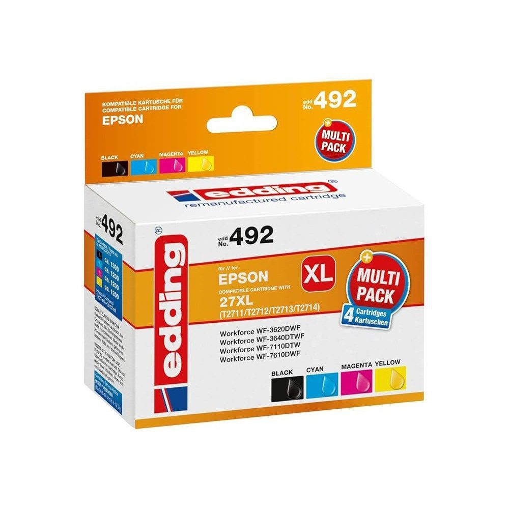 edding Druckerpatrone Kombi-Pack für Epson 27XL Tintenpatrone (1-tlg., T2711, T2712, T2713, T2714)