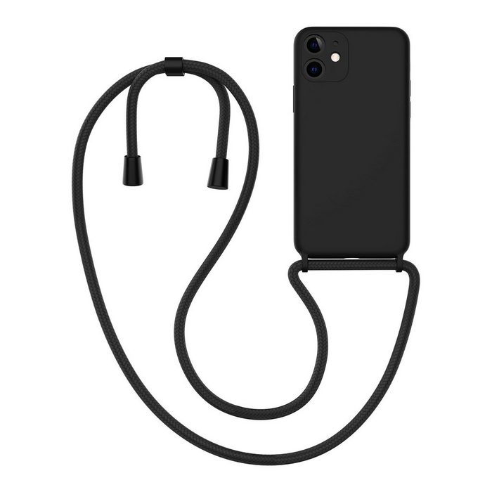 MyGadget Handyhülle Handykette für Apple iPhone 12 - stoßfeste Hardcase mit Band - kratzfeste Handyhülle - Cover Schutzhülle mit Handyband zum Umhängen Schwarz