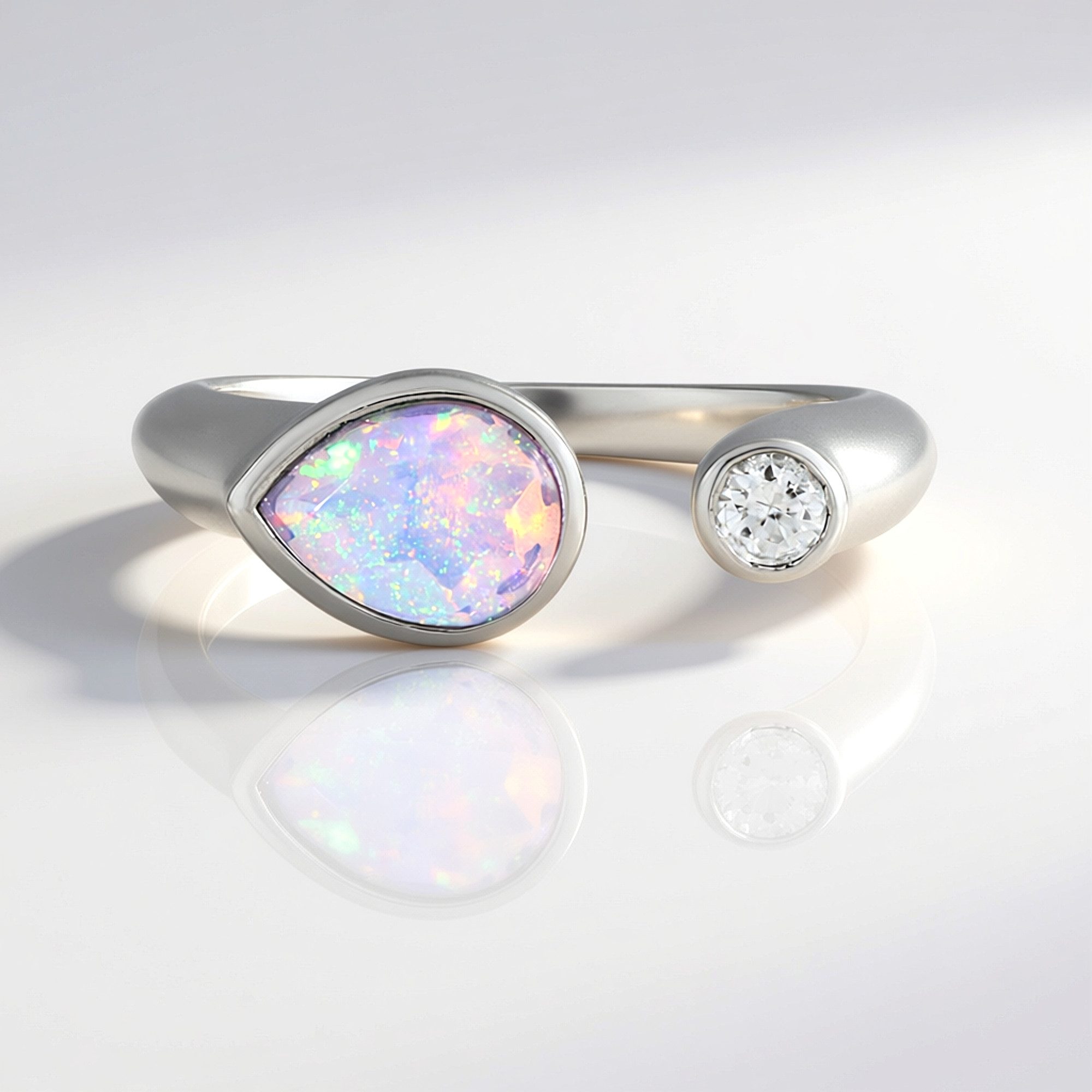 Cavill Silberring Cavill Opal Tropfen Ring 0,58 ct Sterlingsilber platinplattiert (1-tlg)